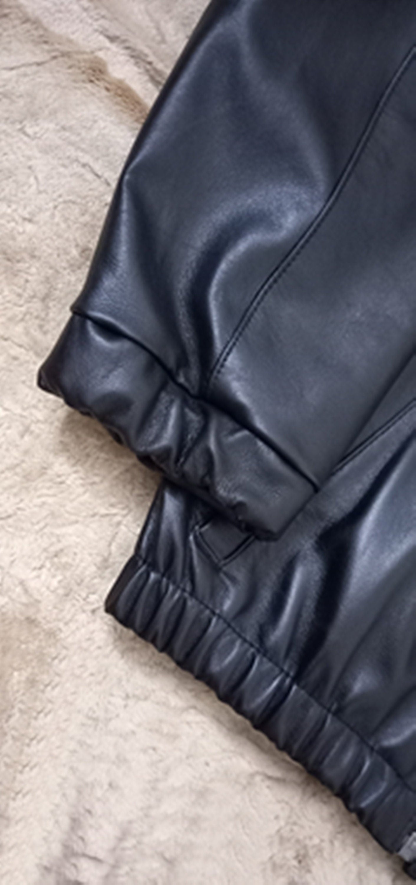 Mens Genuine Black  Sheepskin Leather Hoodie