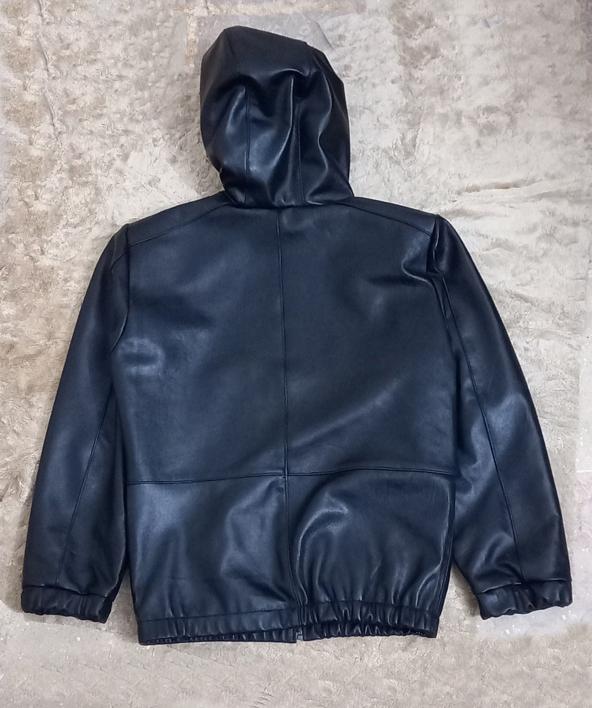 Mens Genuine Black  Sheepskin Leather Hoodie