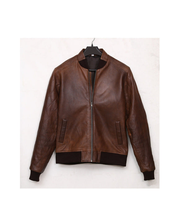 Men Tan Genuine Sheepskin Leather Jacket