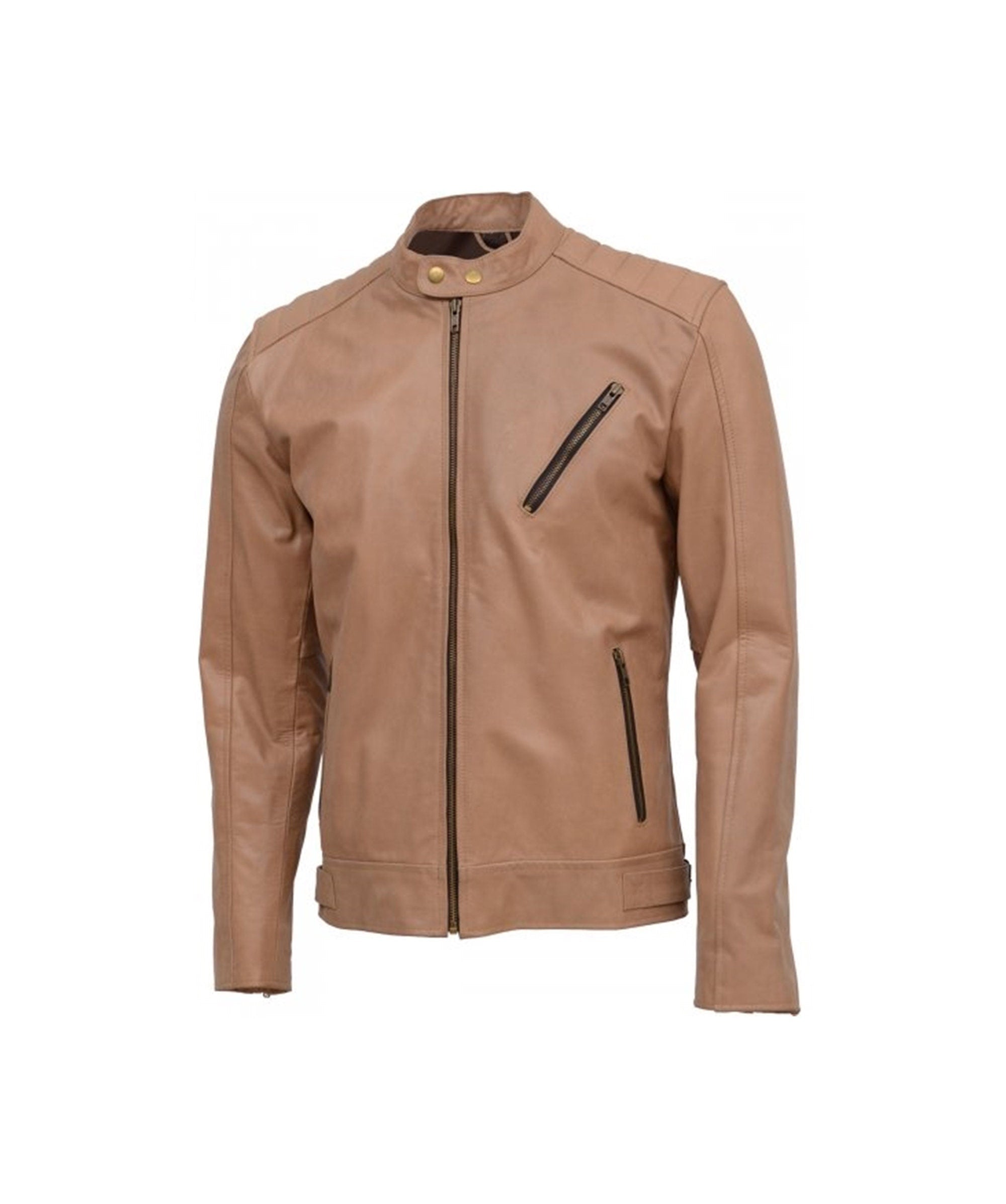 Men Light Tan Genuine Sheepskin Leather Jacket