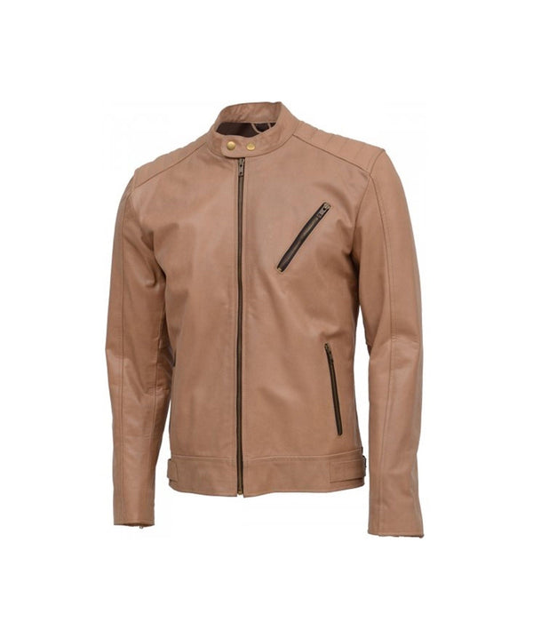 Men Light Tan Genuine Sheepskin Leather Jacket