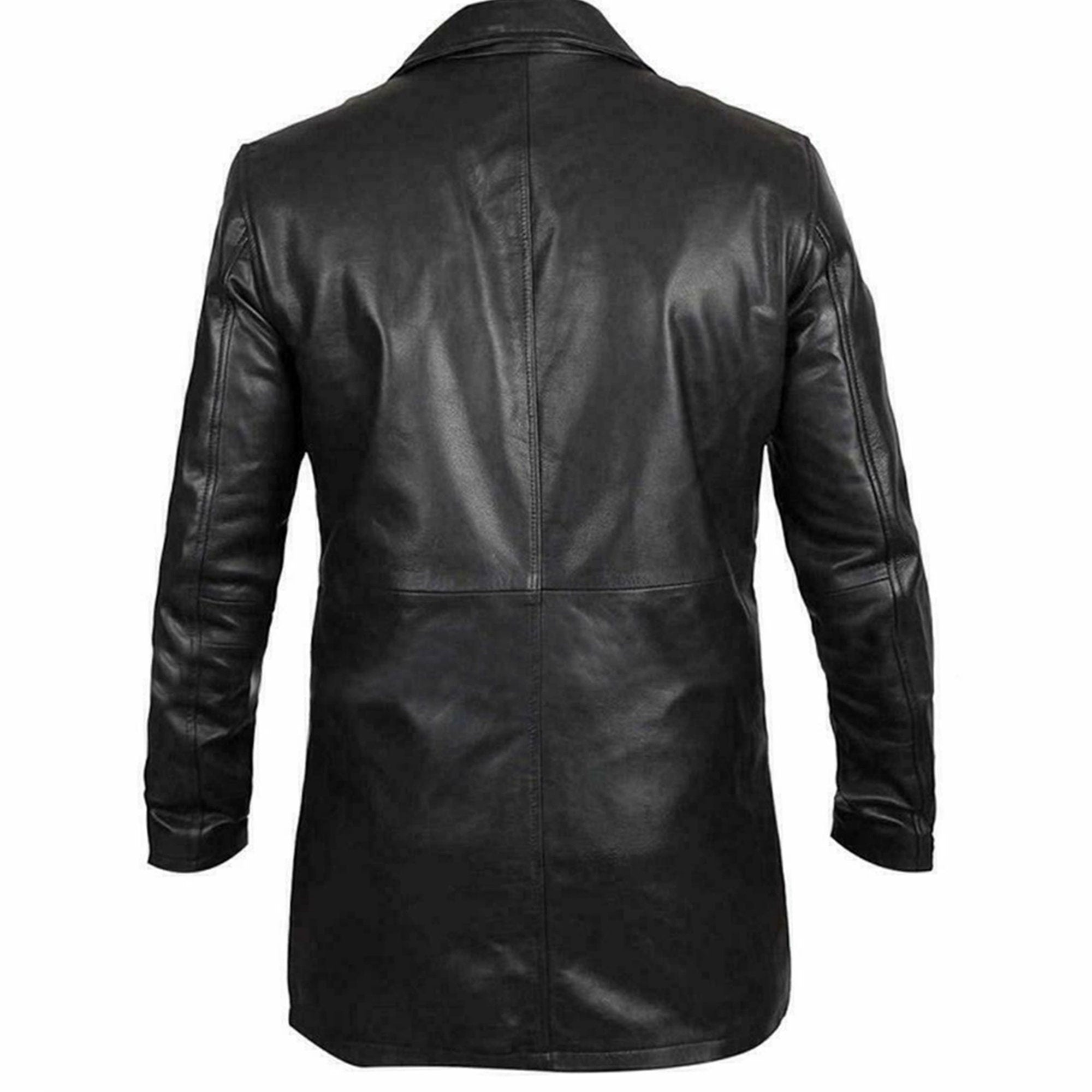 Leather Trench Coat Black Leather Coat Knee Length Coat Handmade Black Knee Length Coat