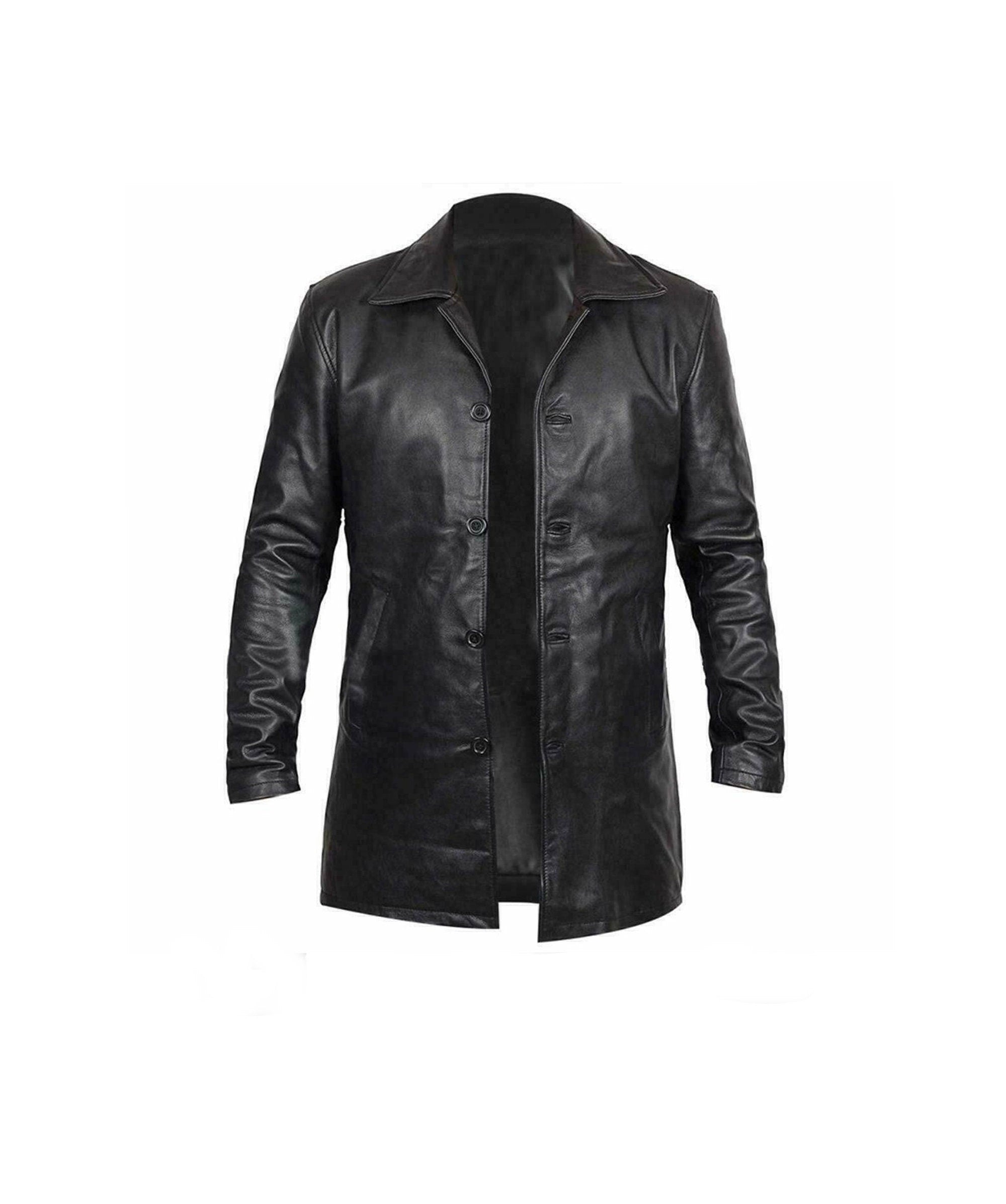 Leather Trench Coat Black Leather Coat Knee Length Coat Handmade Black Knee Length Coat