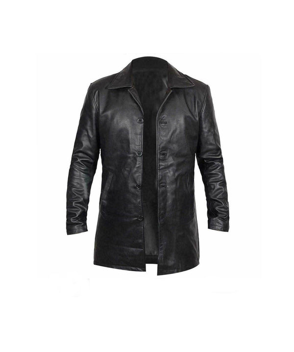 Leather Trench Coat Black Leather Coat Knee Length Coat Handmade Black Knee Length Coat