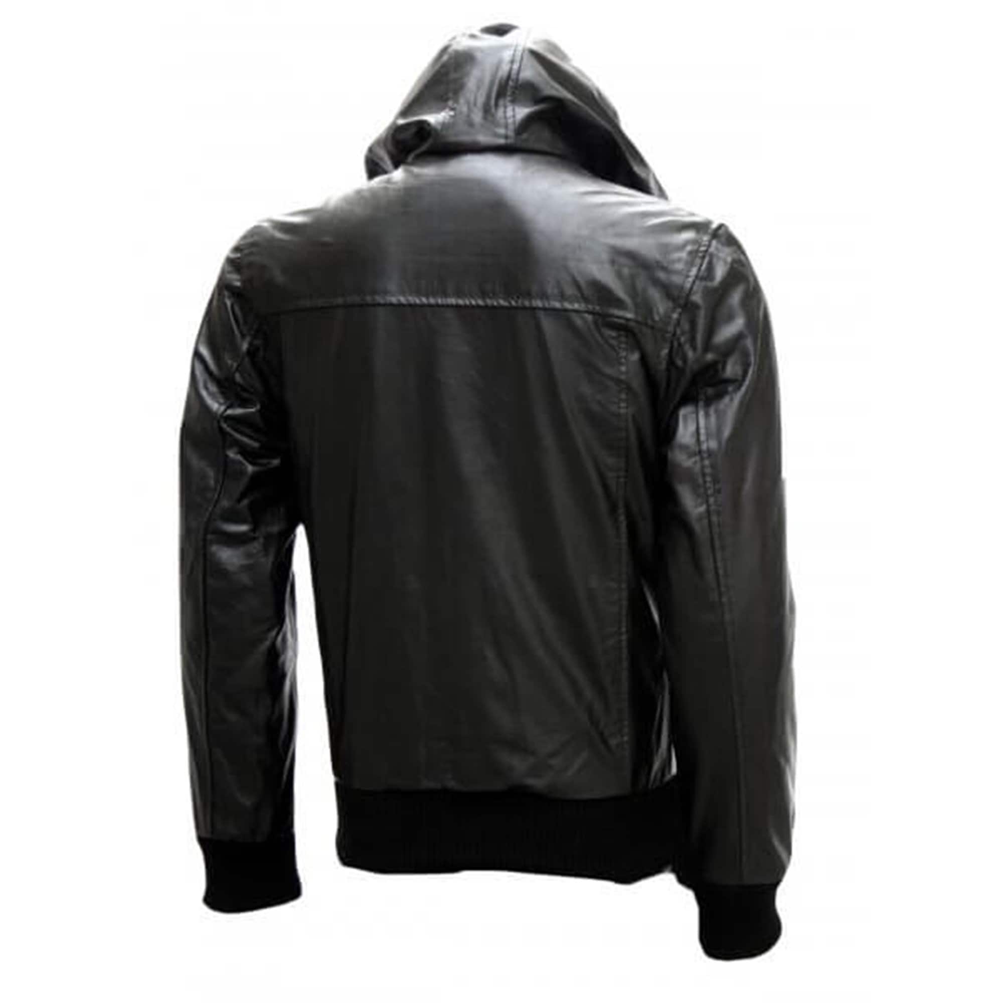 Men's Genuine Black Hoodie  Leather Jacket