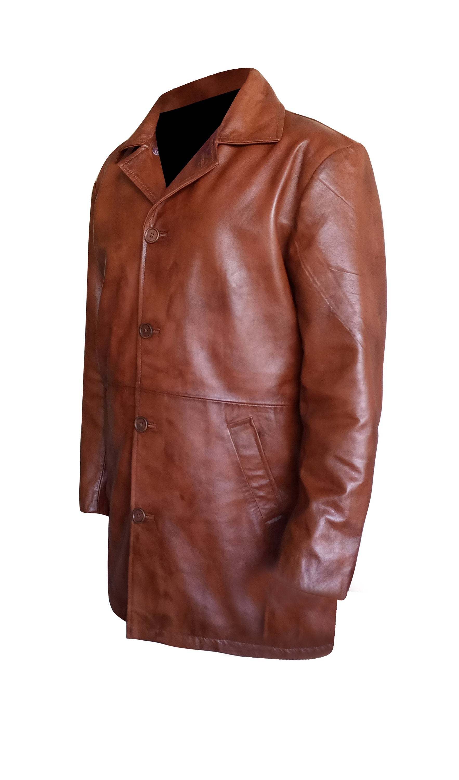Handmade Leather Trench Coat Men's Winter Coat