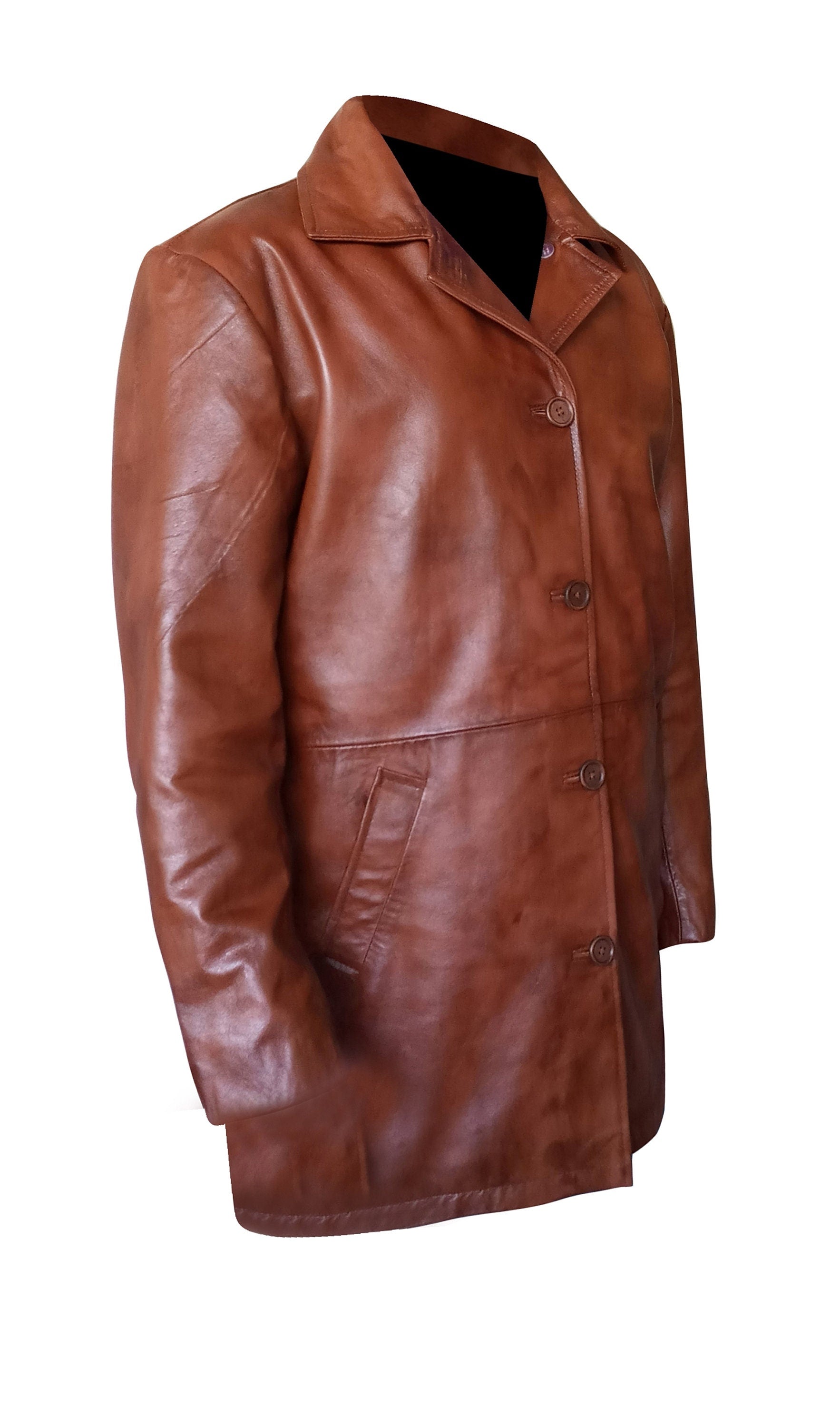 Handmade Leather Trench Coat Men's Winter Coat