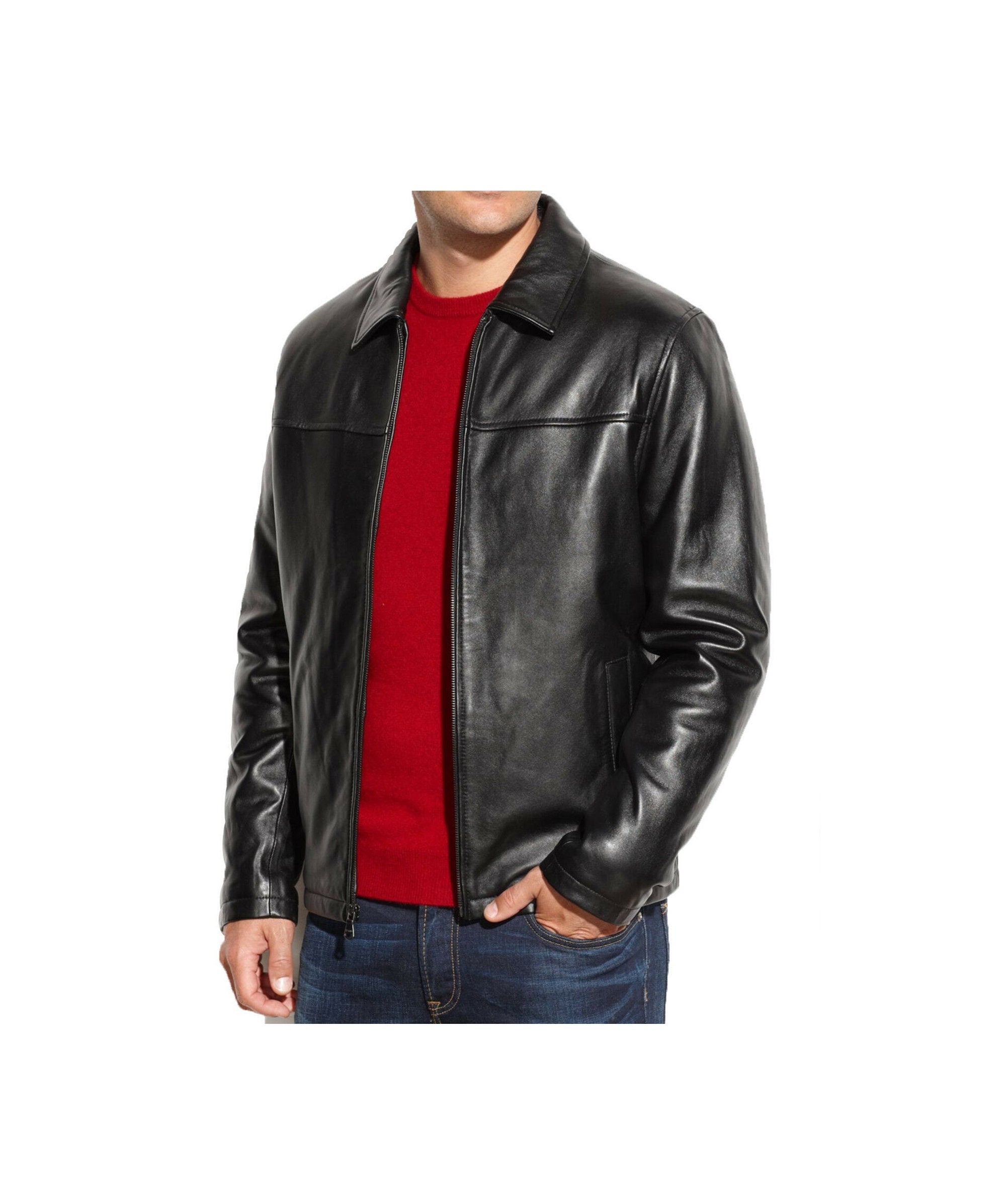 Men Genuine Black Biker Vintage Leather Jacket