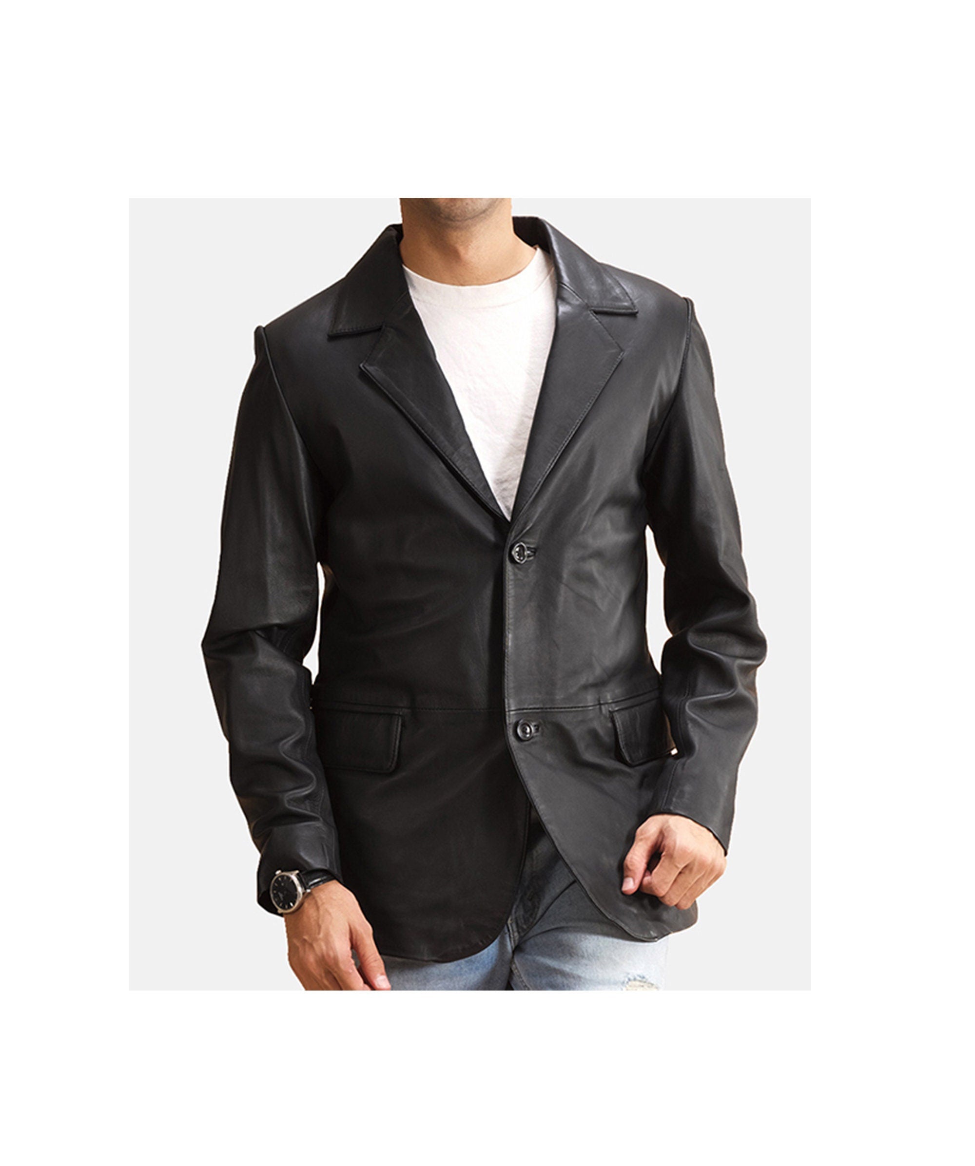 Men's Genuine Sheepskin Leather Blazer Coat