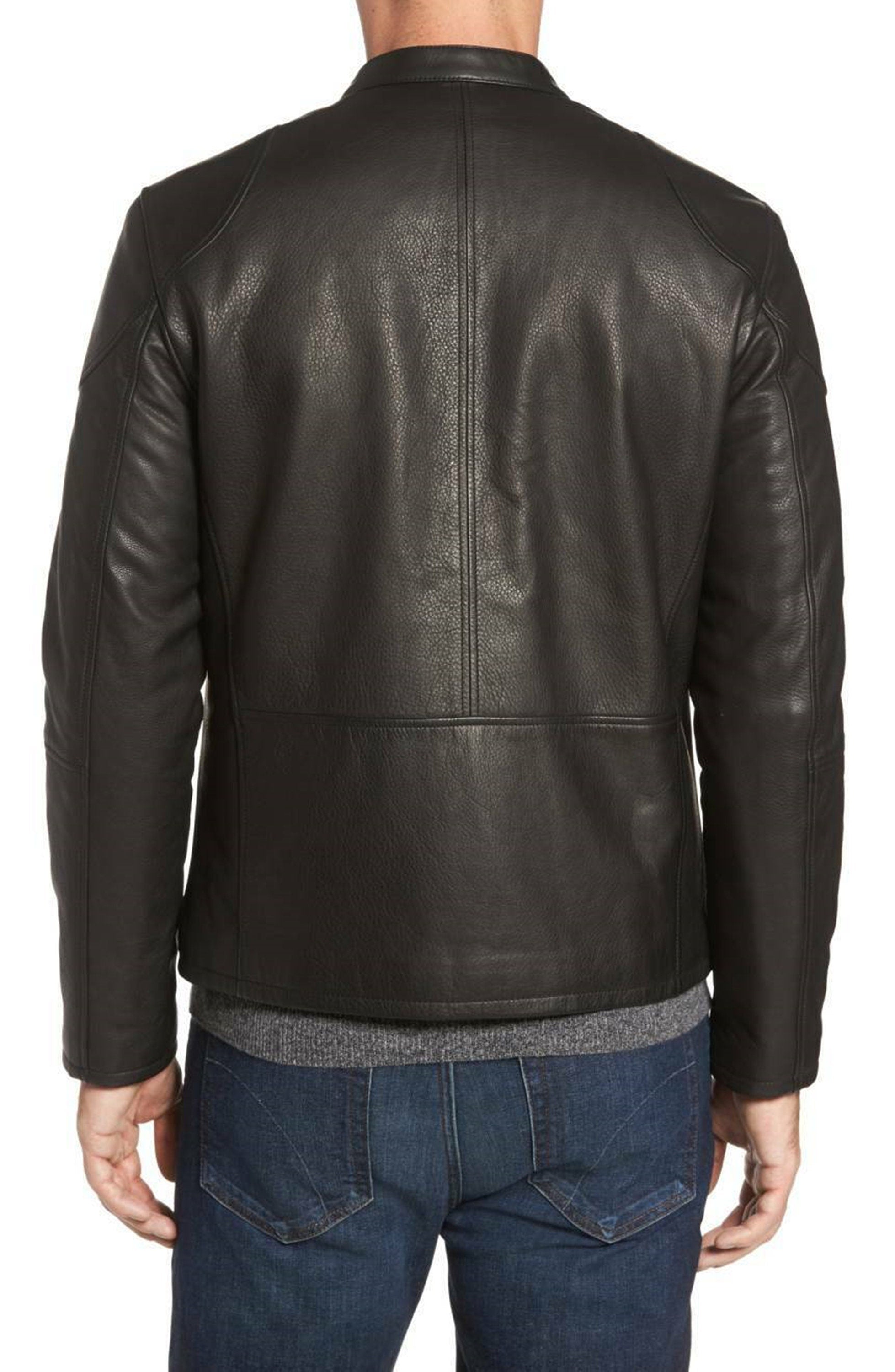 Men Black Biker Racer Retro Leather