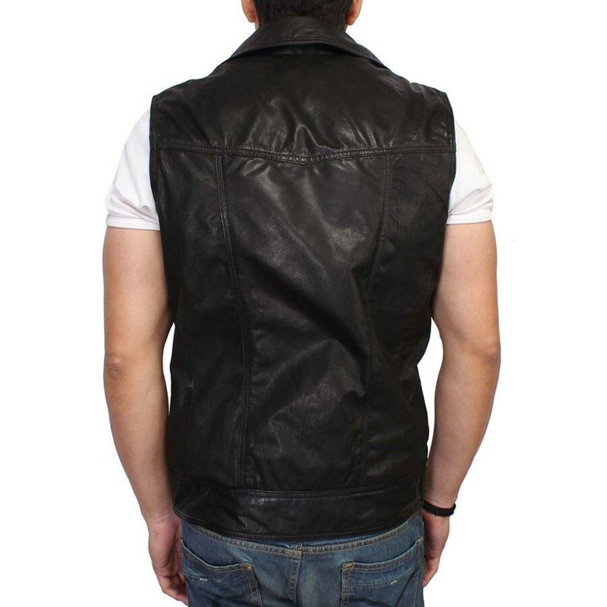 Men's Black Biker Genuine Sheepskin Leather Vest