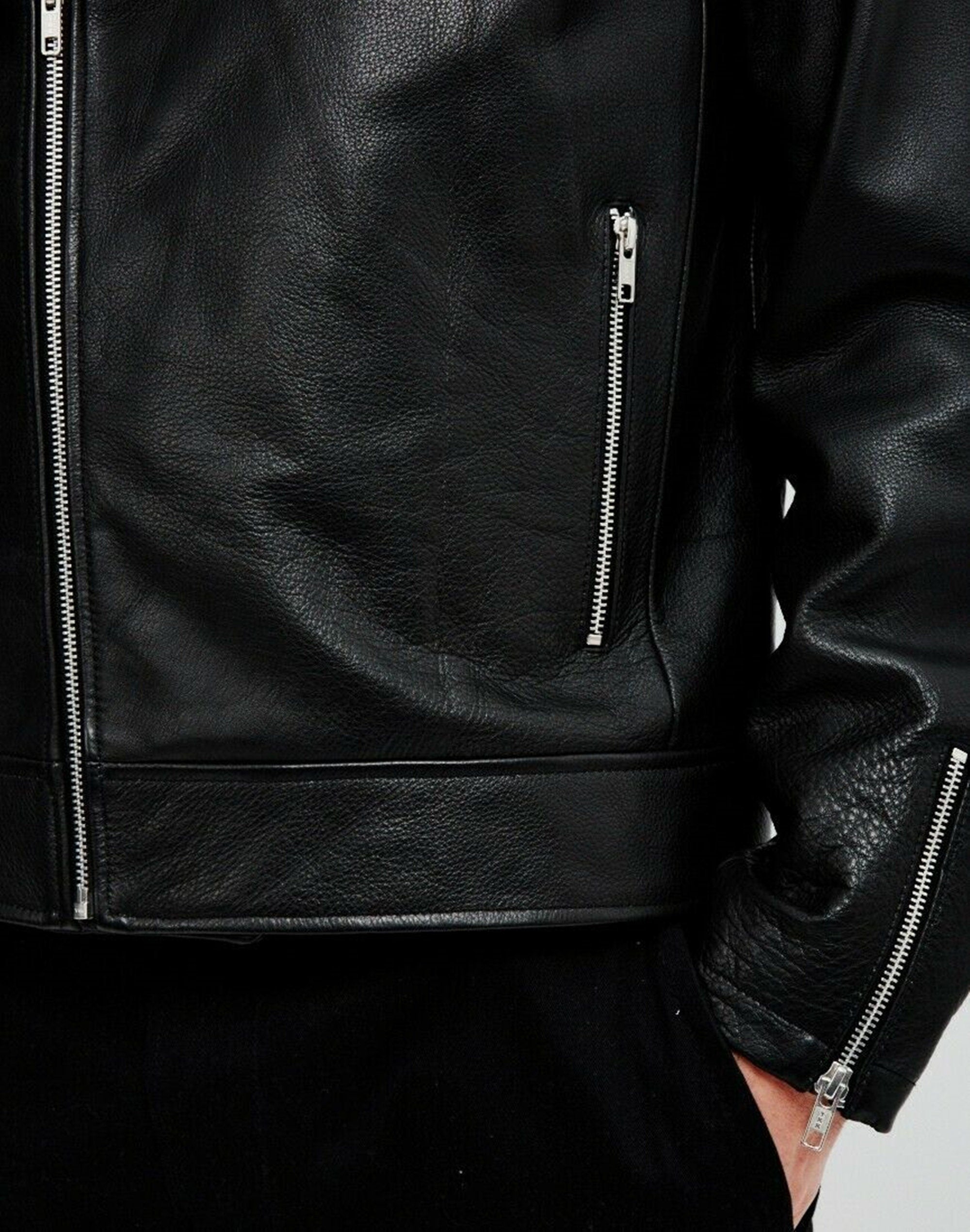 Men's Black Biker Motorcycle Leather Jacket