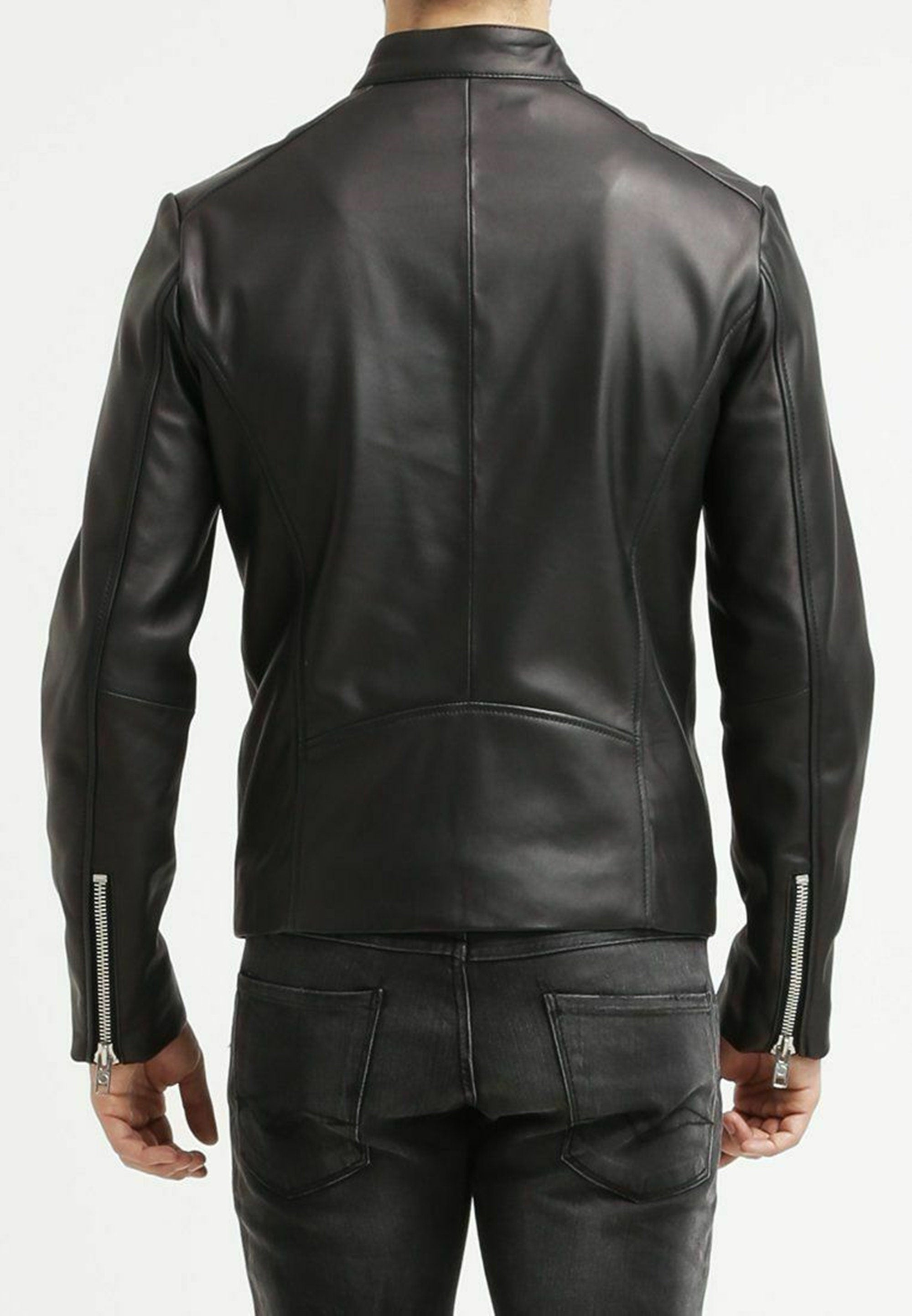 Men's Black Leather Sheepskin Biker Jacket