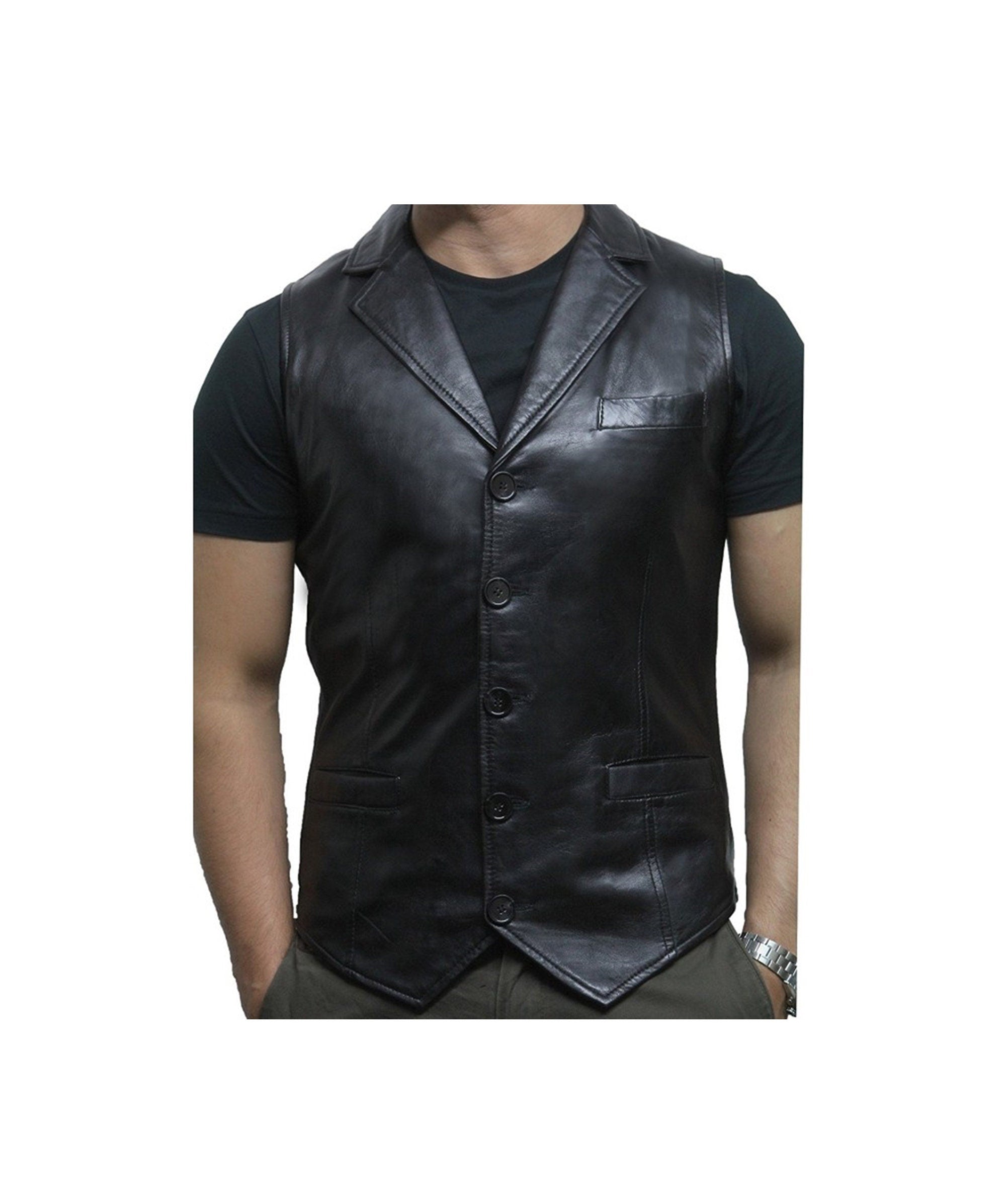 Men's Black Leather Vest