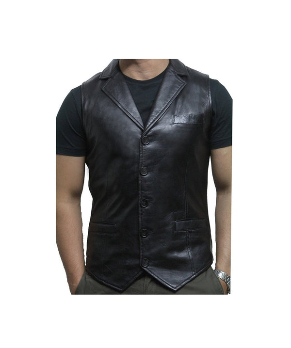 Men's Black Leather Vest