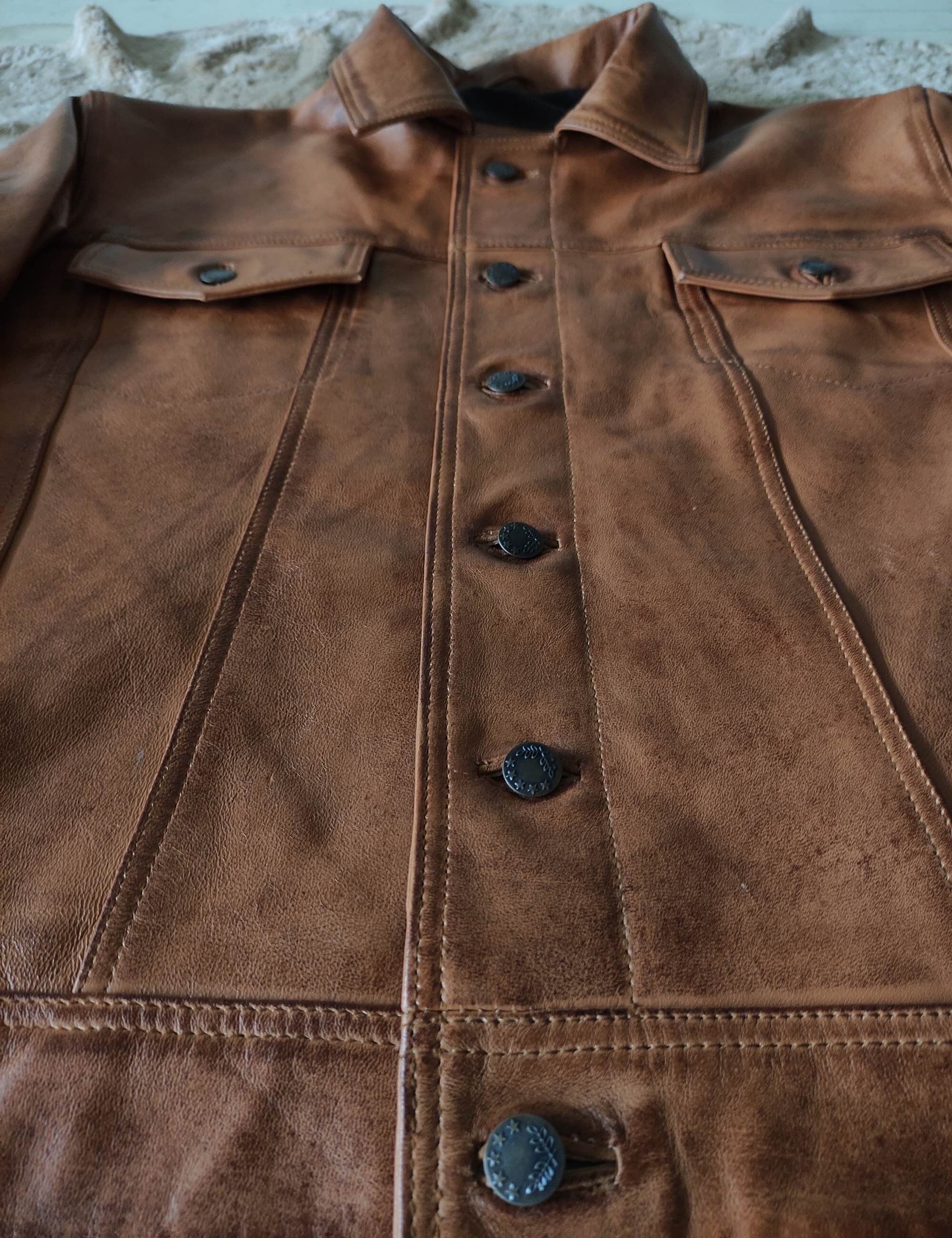 Mens Tan Brown Wax Leather Shirt