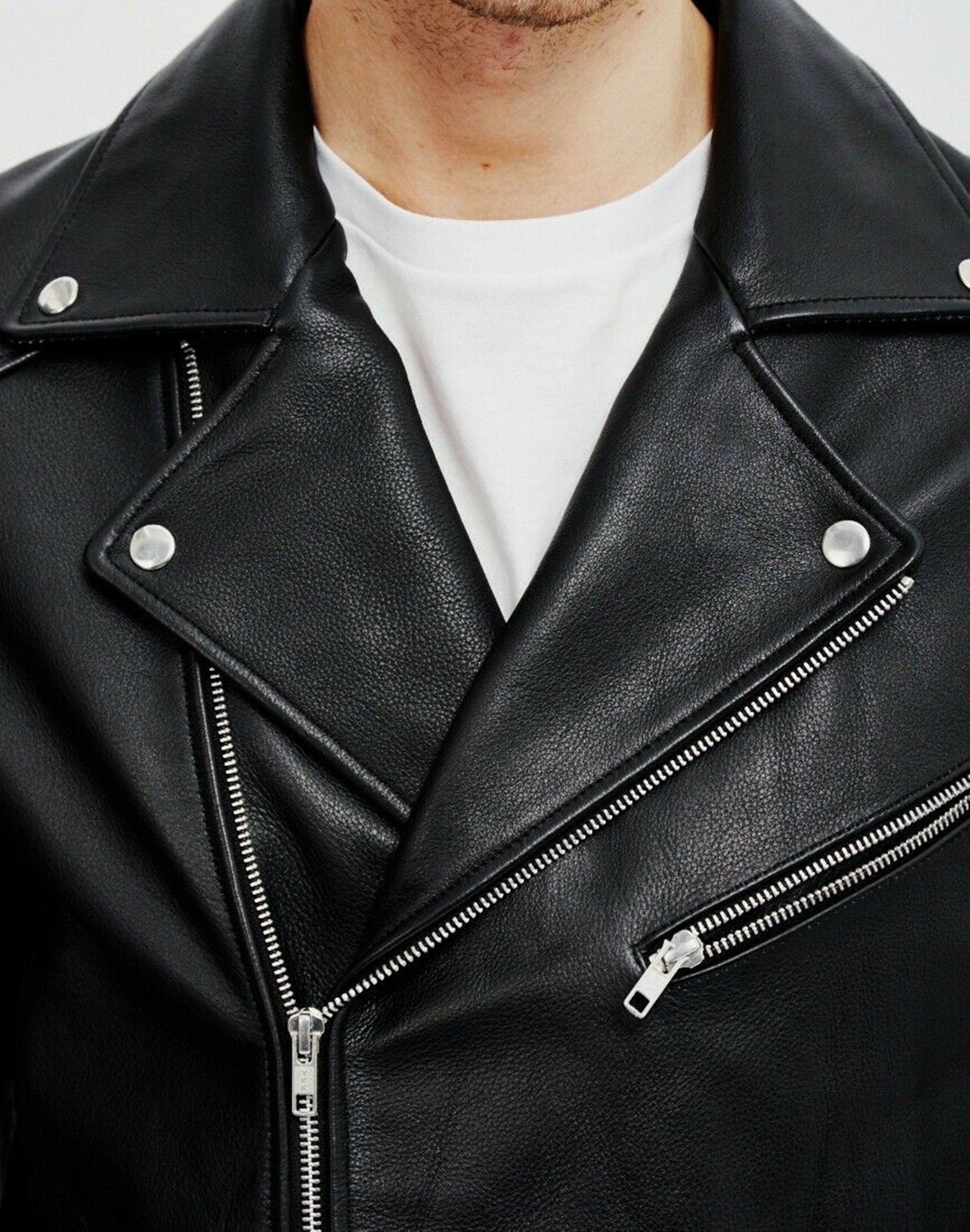 Men's Black Biker Motorcycle Leather Jacket