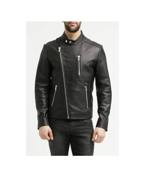Men's Black Leather Sheepskin Biker Jacket