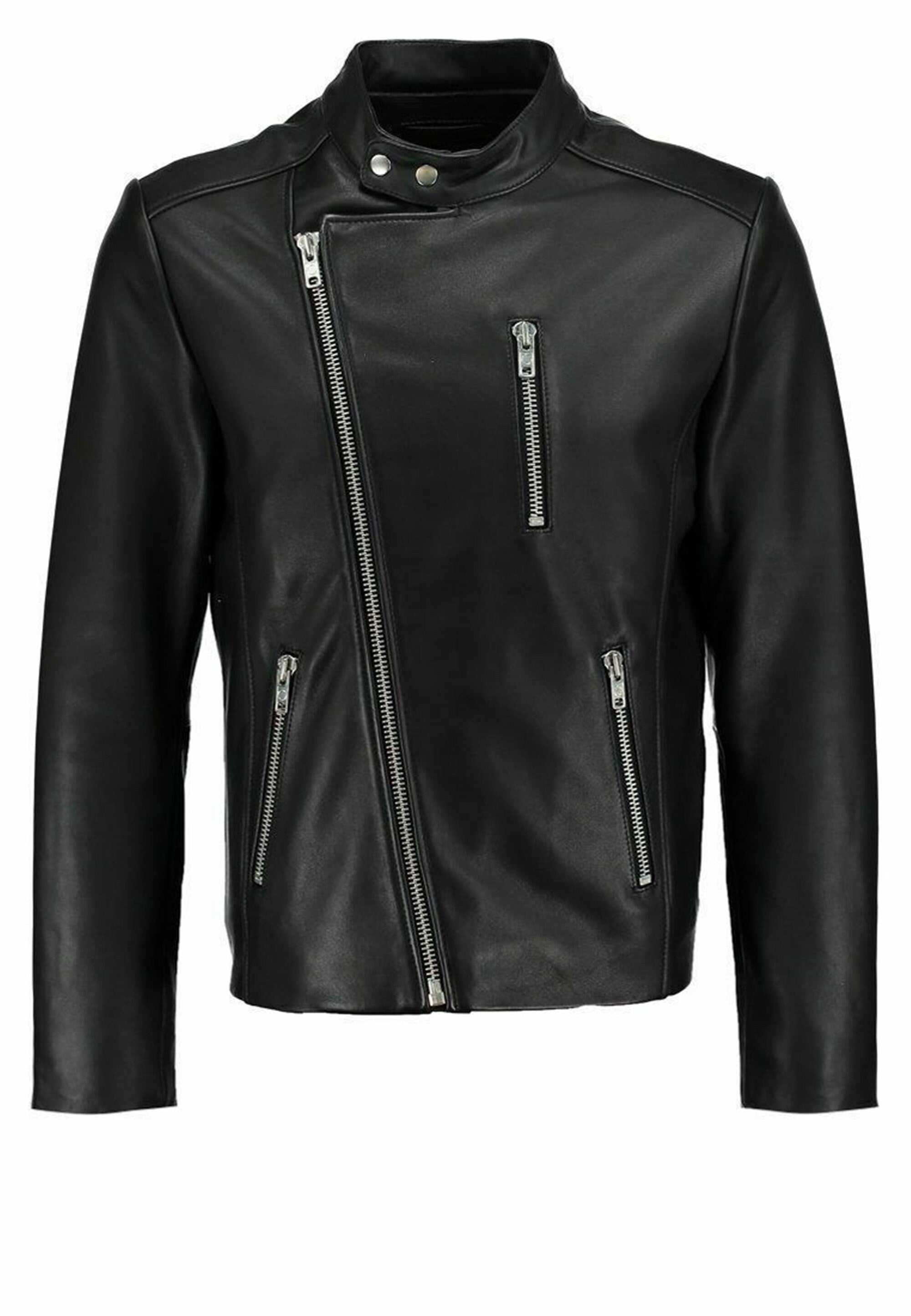 Men's Black Leather Sheepskin Biker Jacket