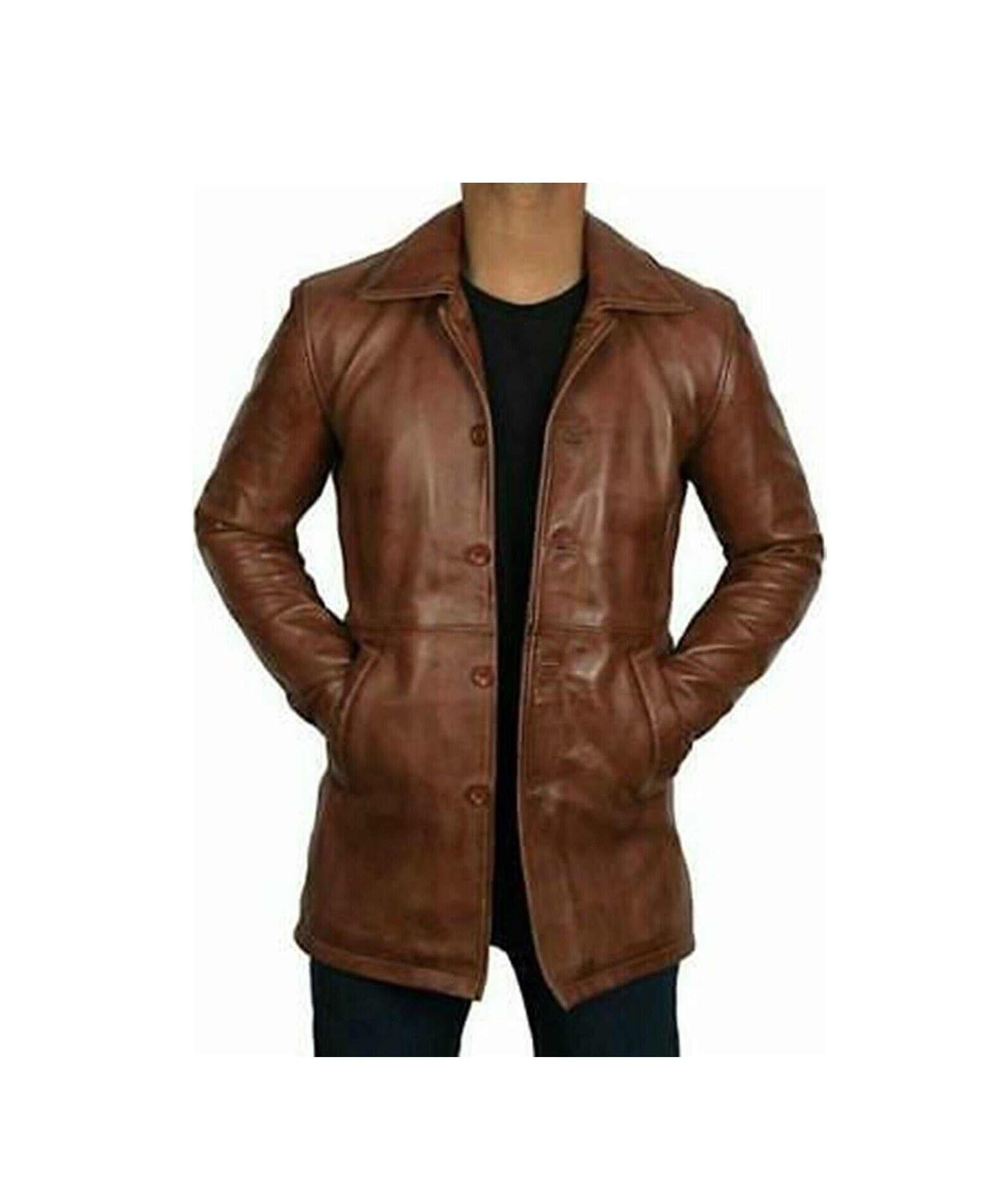 Handmade Leather Trench Coat Men's Winter Coat