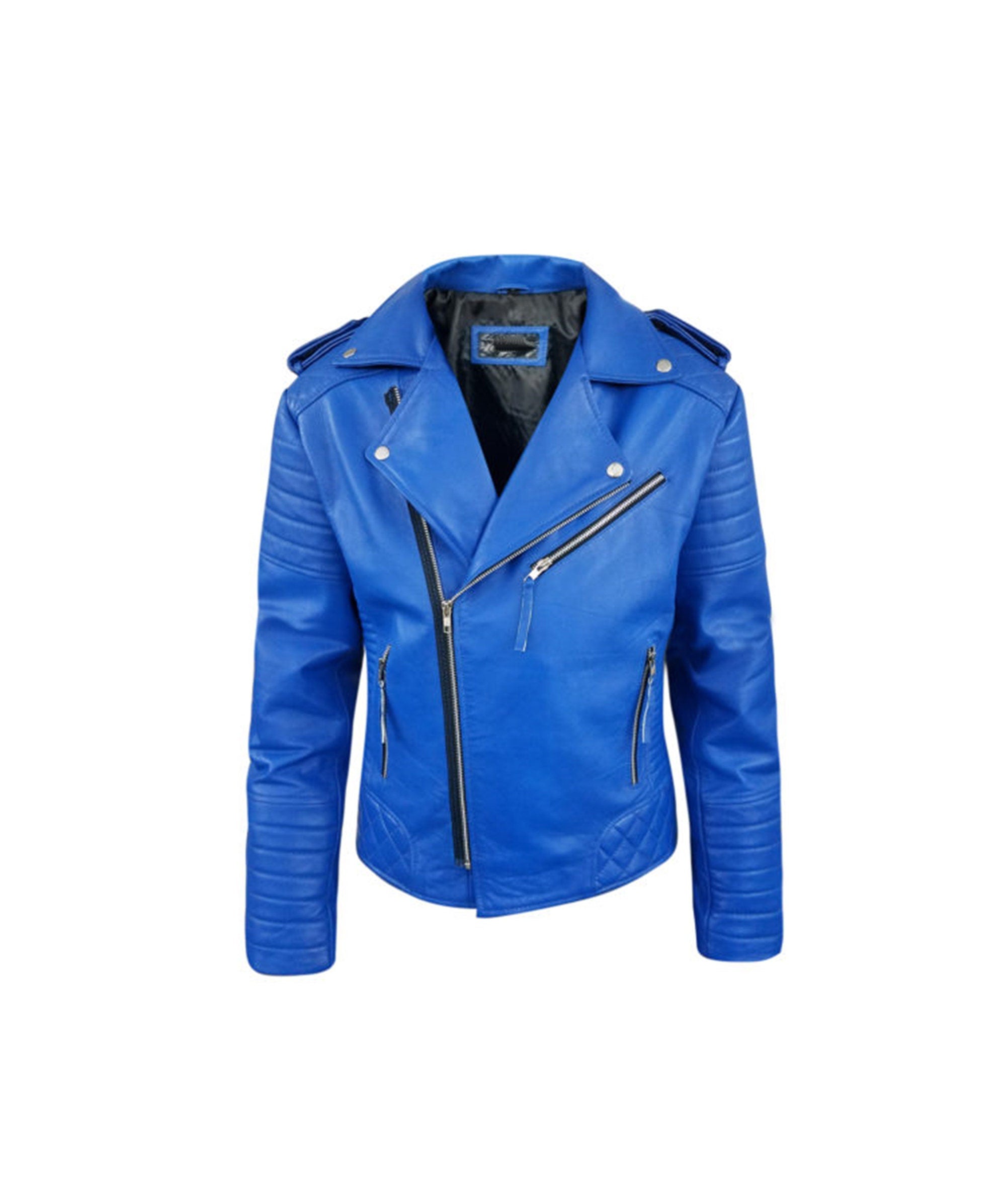 Men's Leather Jackets Blue Biker Jacket