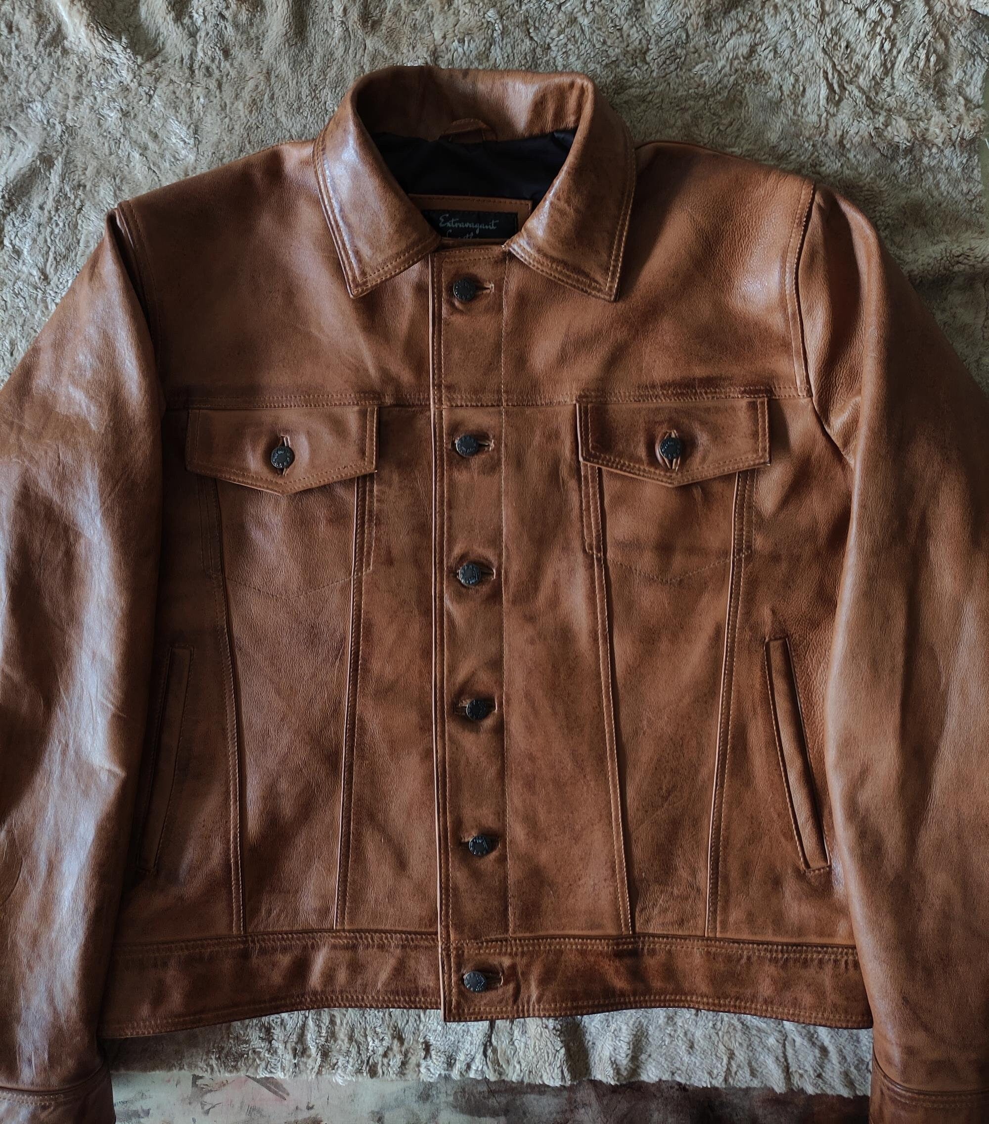 Mens Tan Brown Wax Leather Shirt
