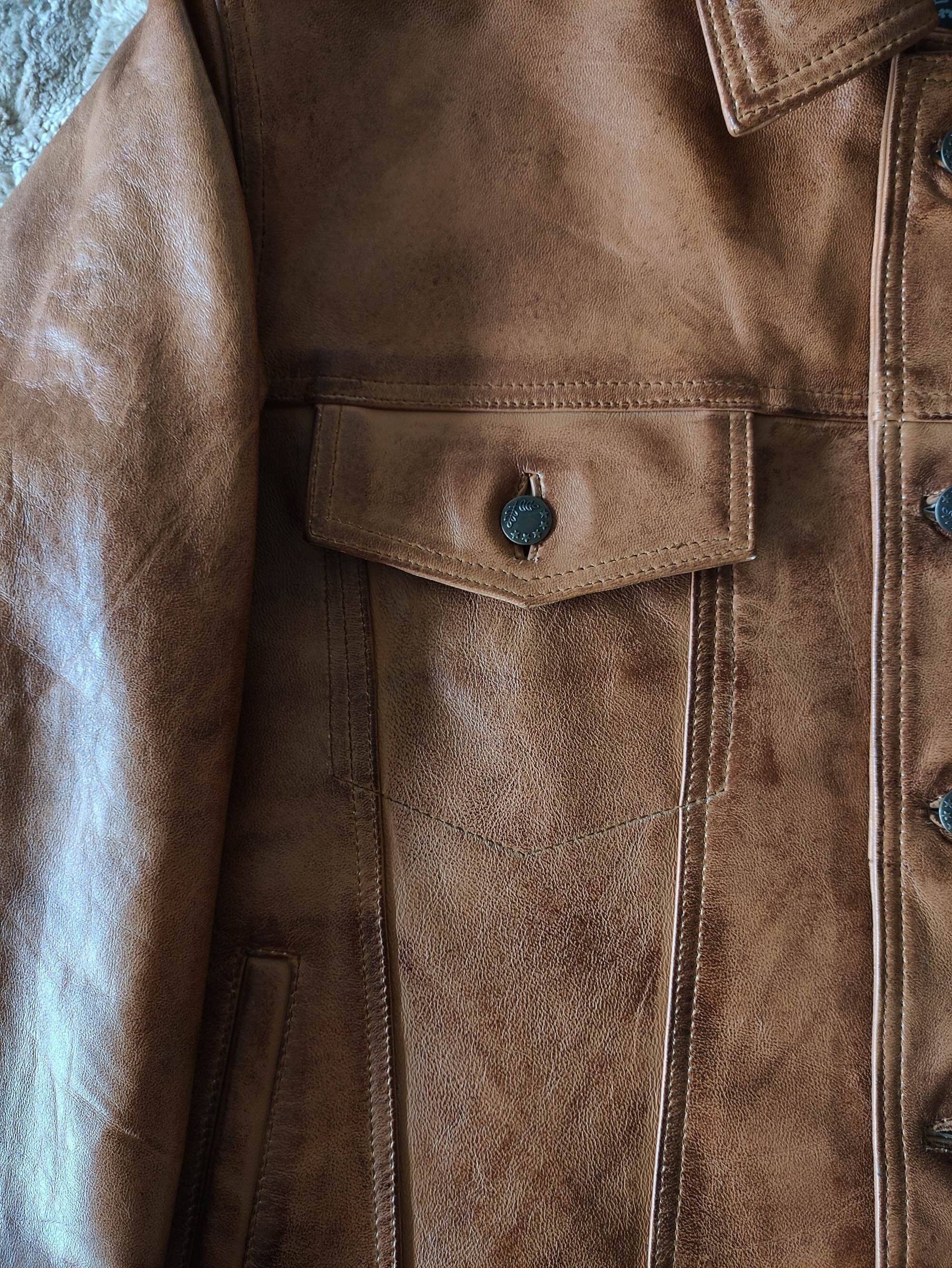 Mens Tan Brown Wax Leather Shirt