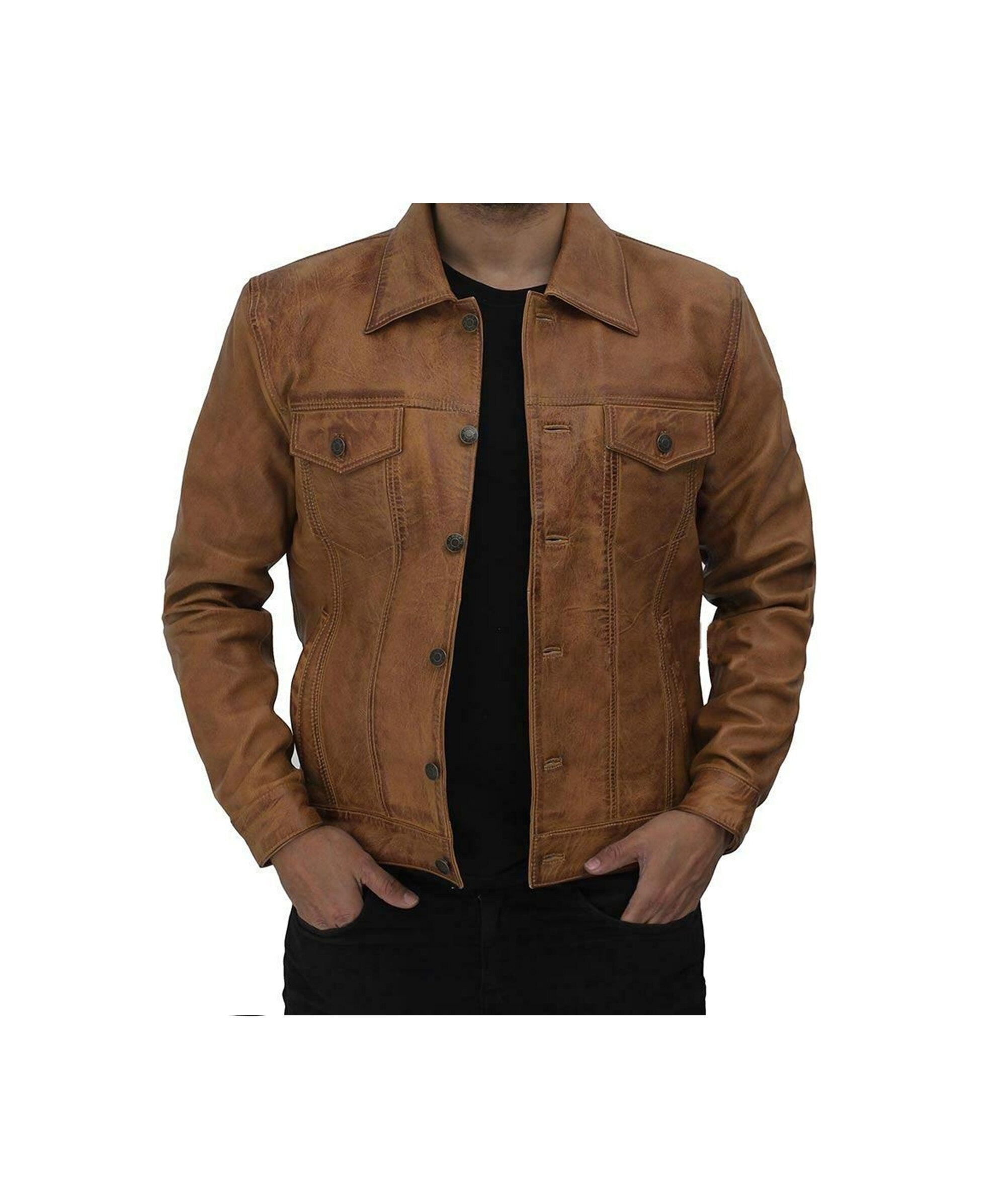 Mens Tan Brown Wax Leather Shirt