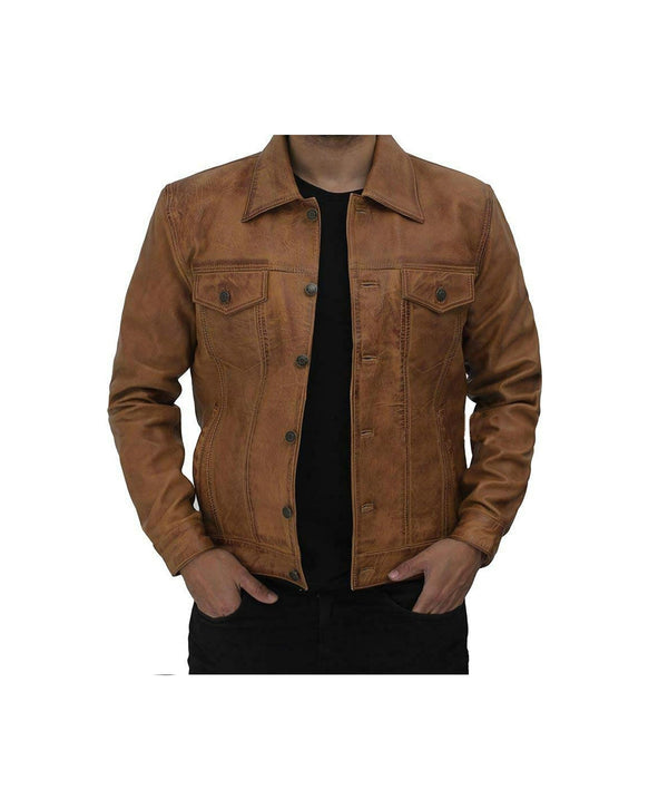 Mens Tan Brown Wax Leather Shirt