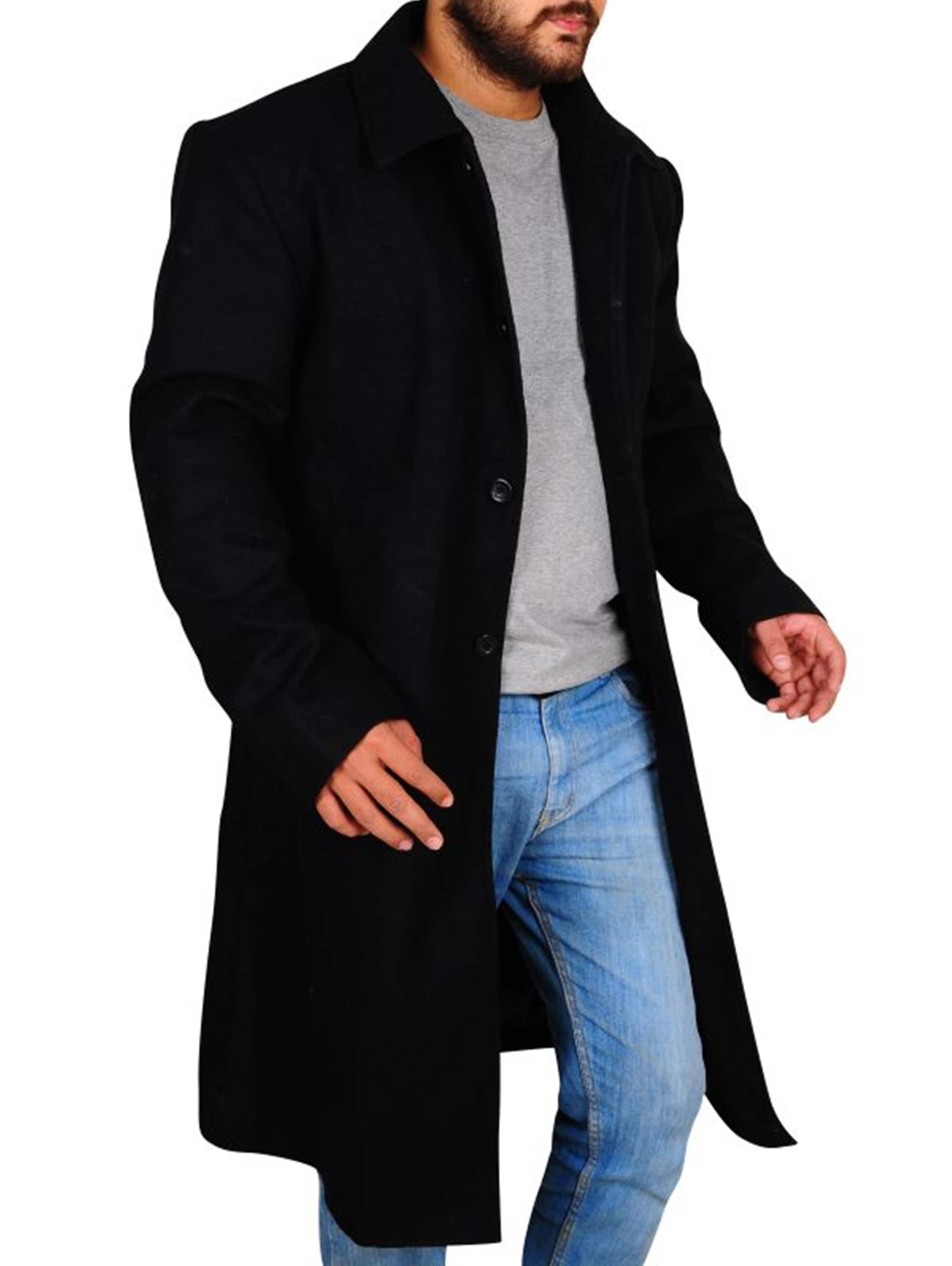 Men Black Wool Coat Long Wool Coat