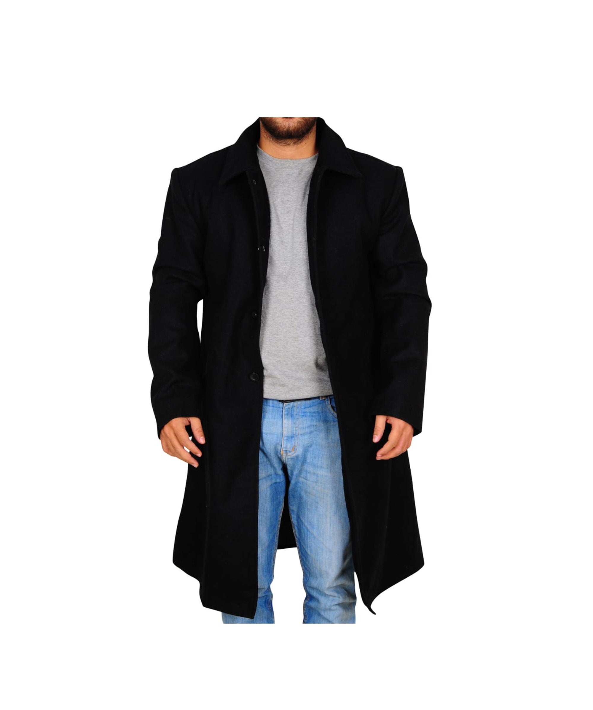 Men Black Wool Coat Long Wool Coat