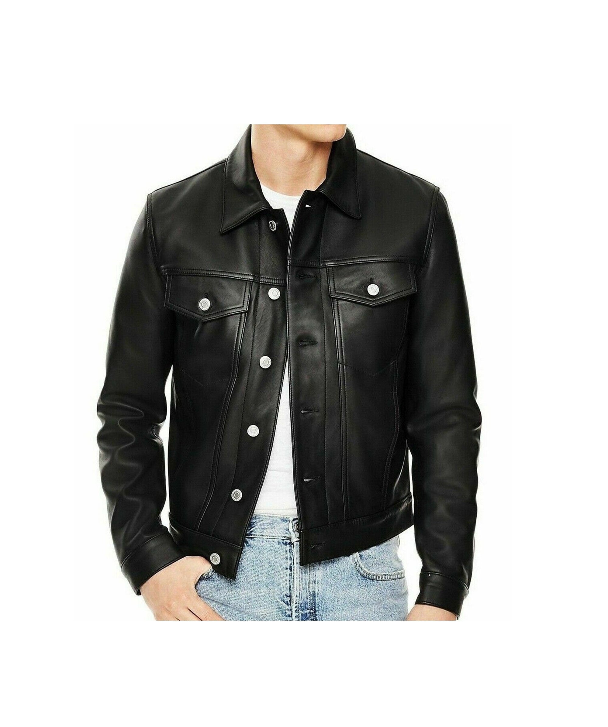 Men's Genuine Sheepskin Leather Shirt Black