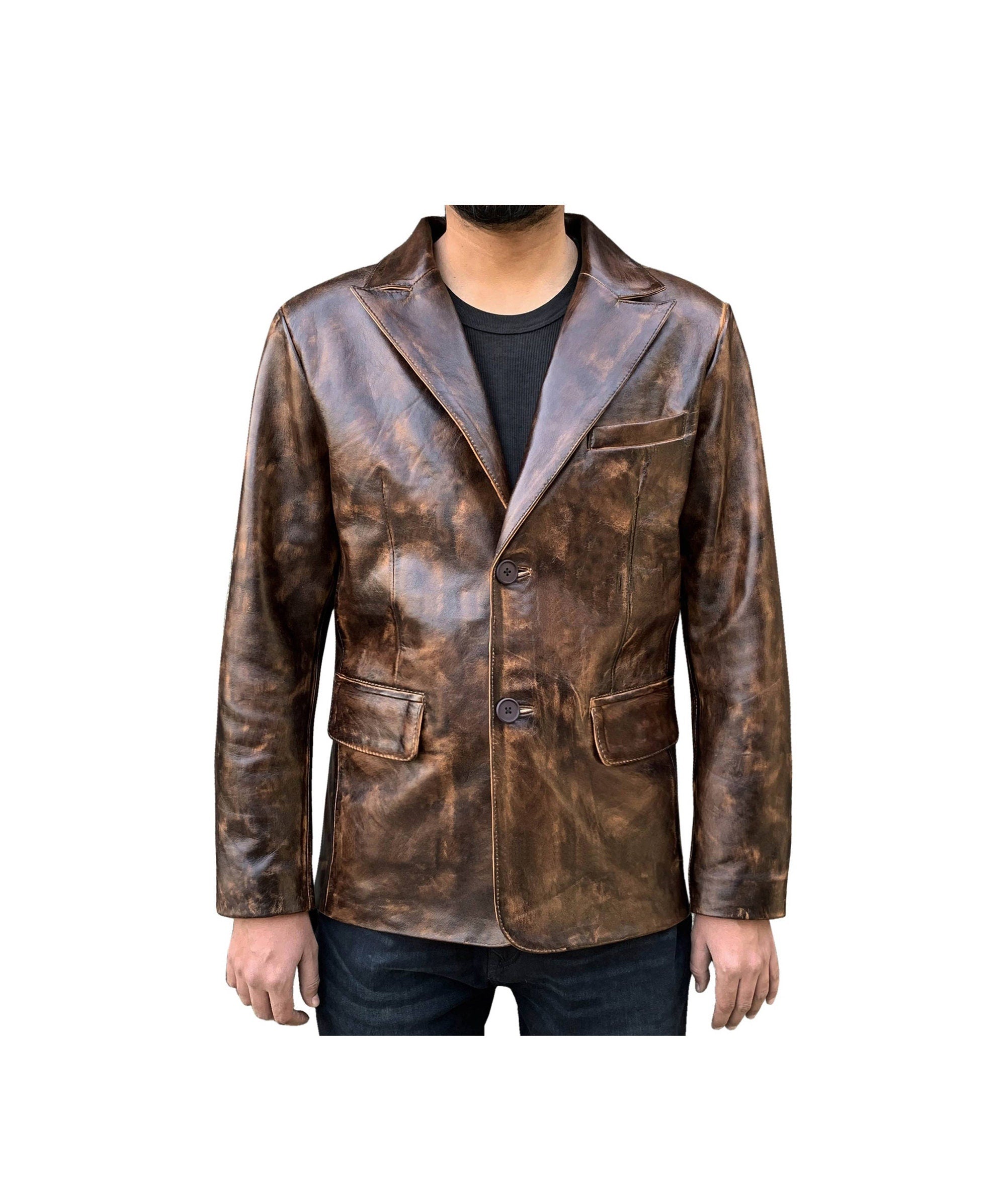 Men's Dark Wax Blazer Genuine Leather Coat