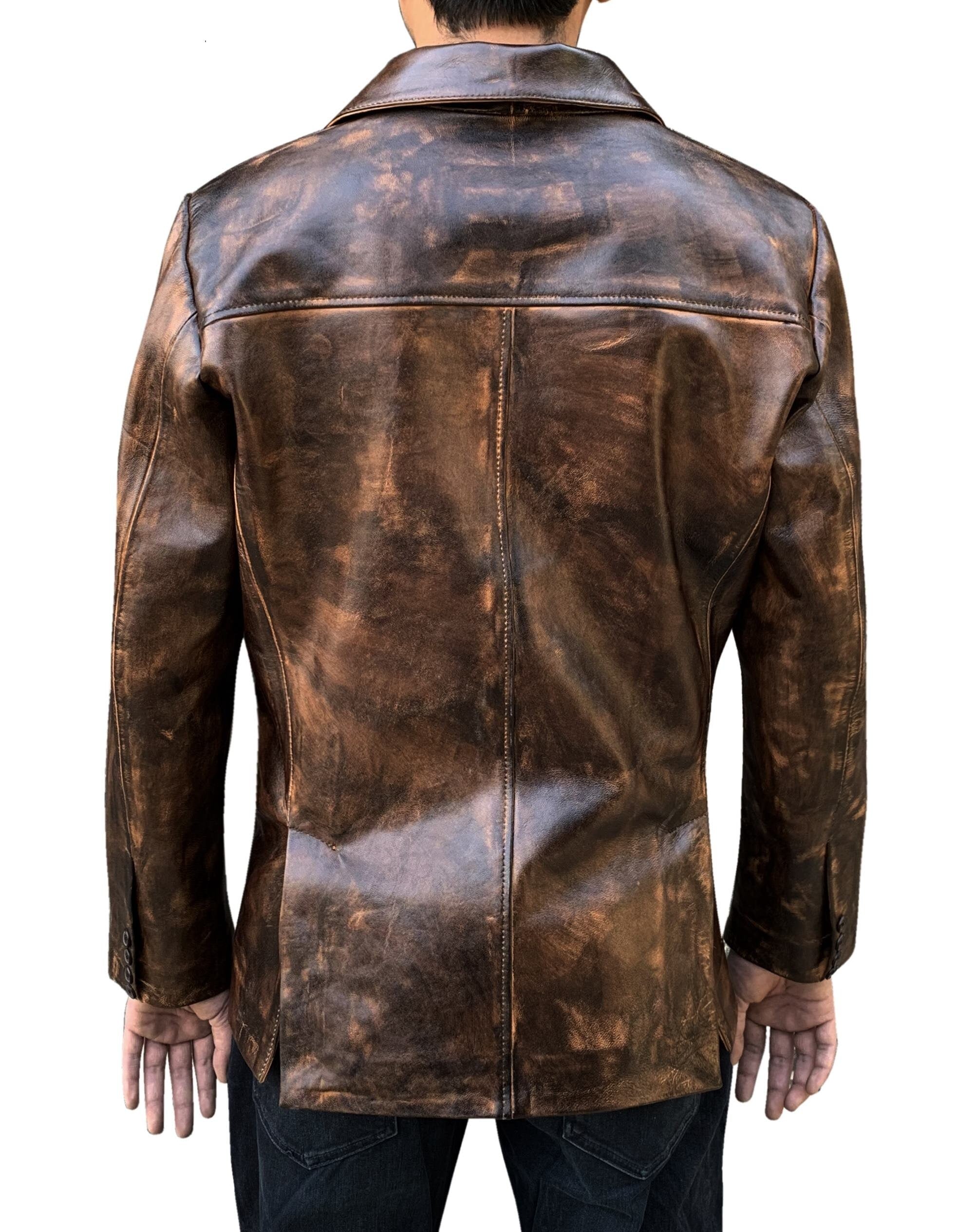Men's Dark Wax Blazer Genuine Leather Coat