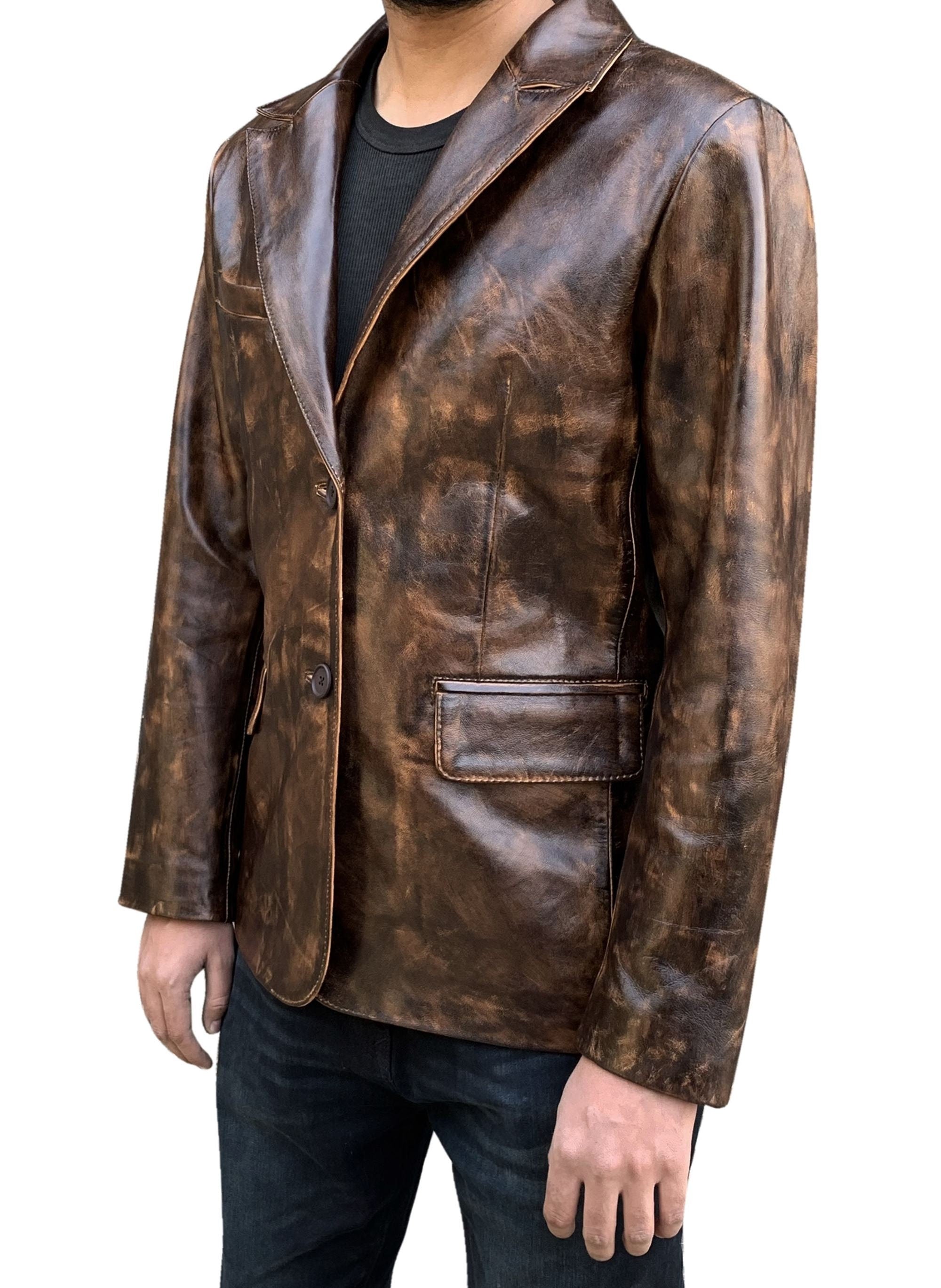 Men's Dark Wax Blazer Genuine Leather Coat