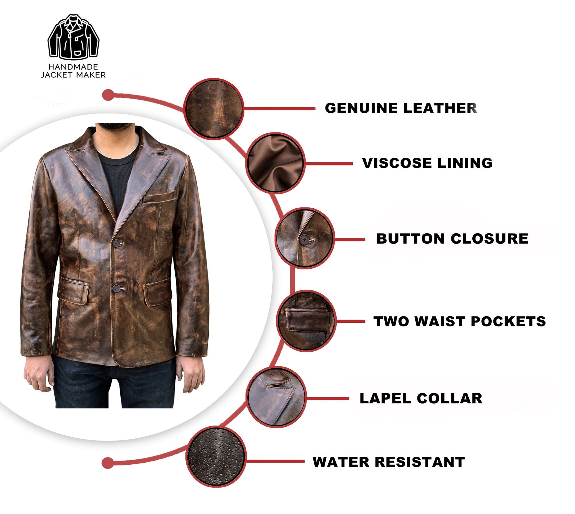 Men's Dark Wax Blazer Genuine Leather Coat