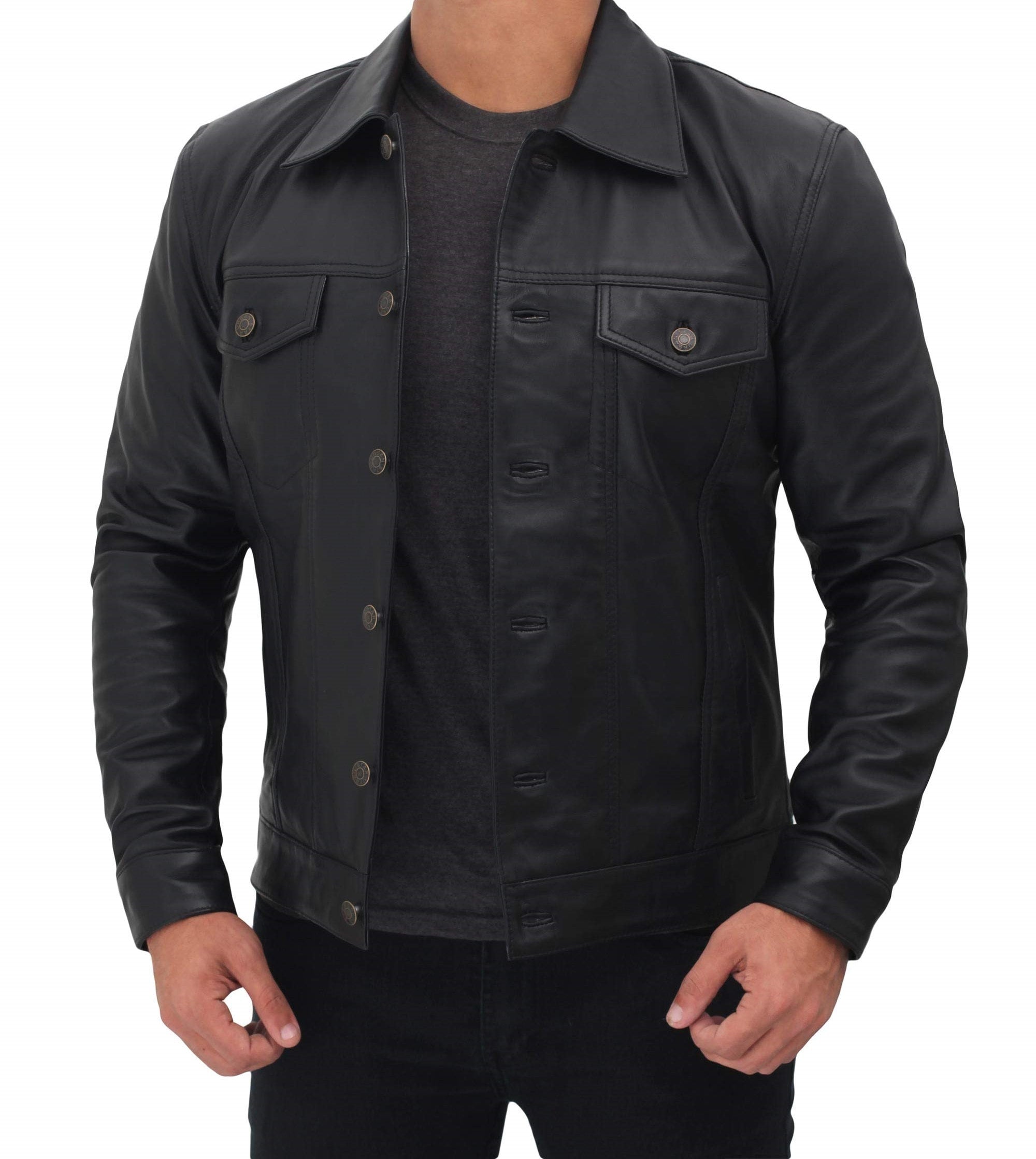 Mens Black Full Sleeve Leather Shirt