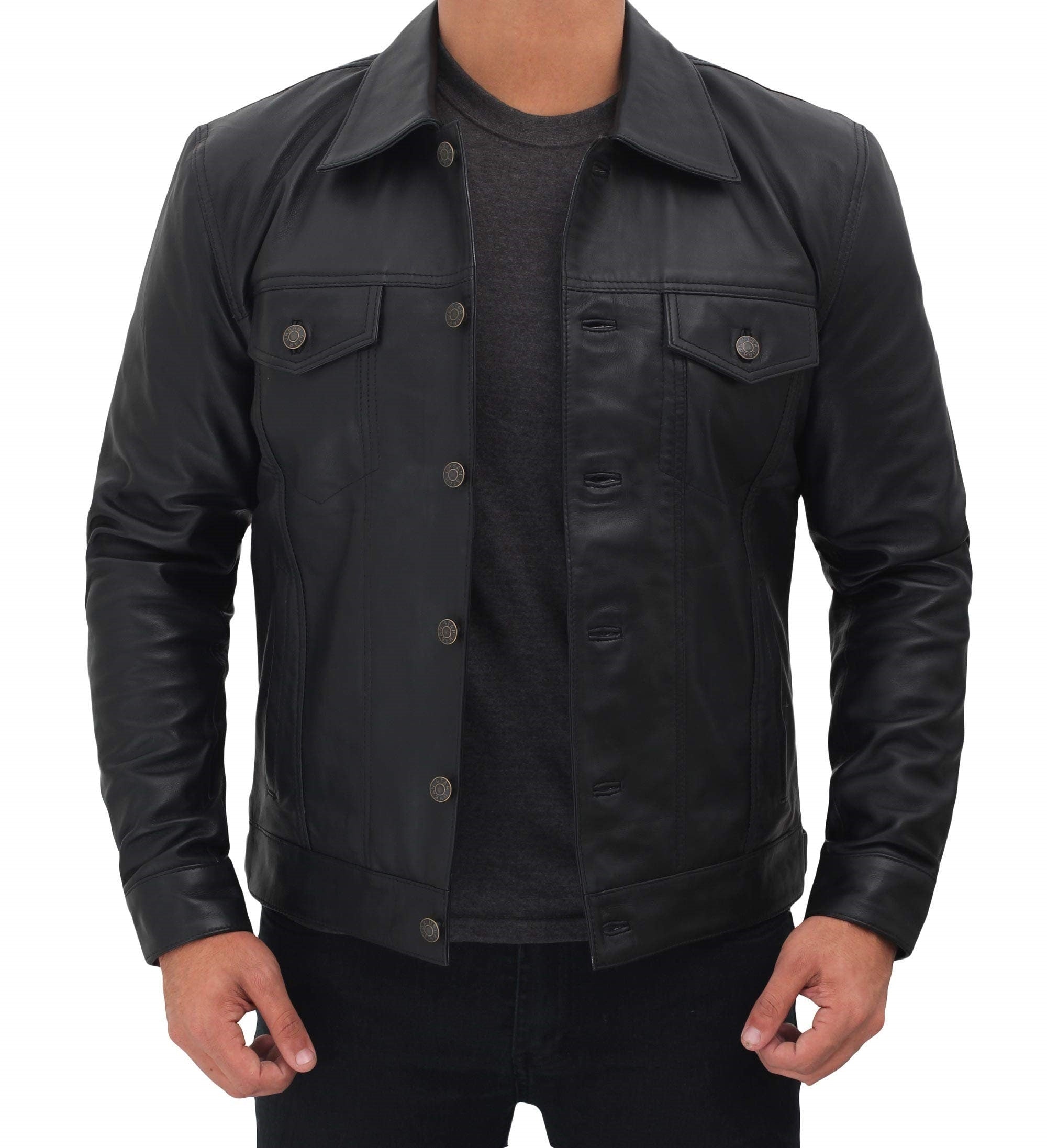 Mens Black Full Sleeve Leather Shirt