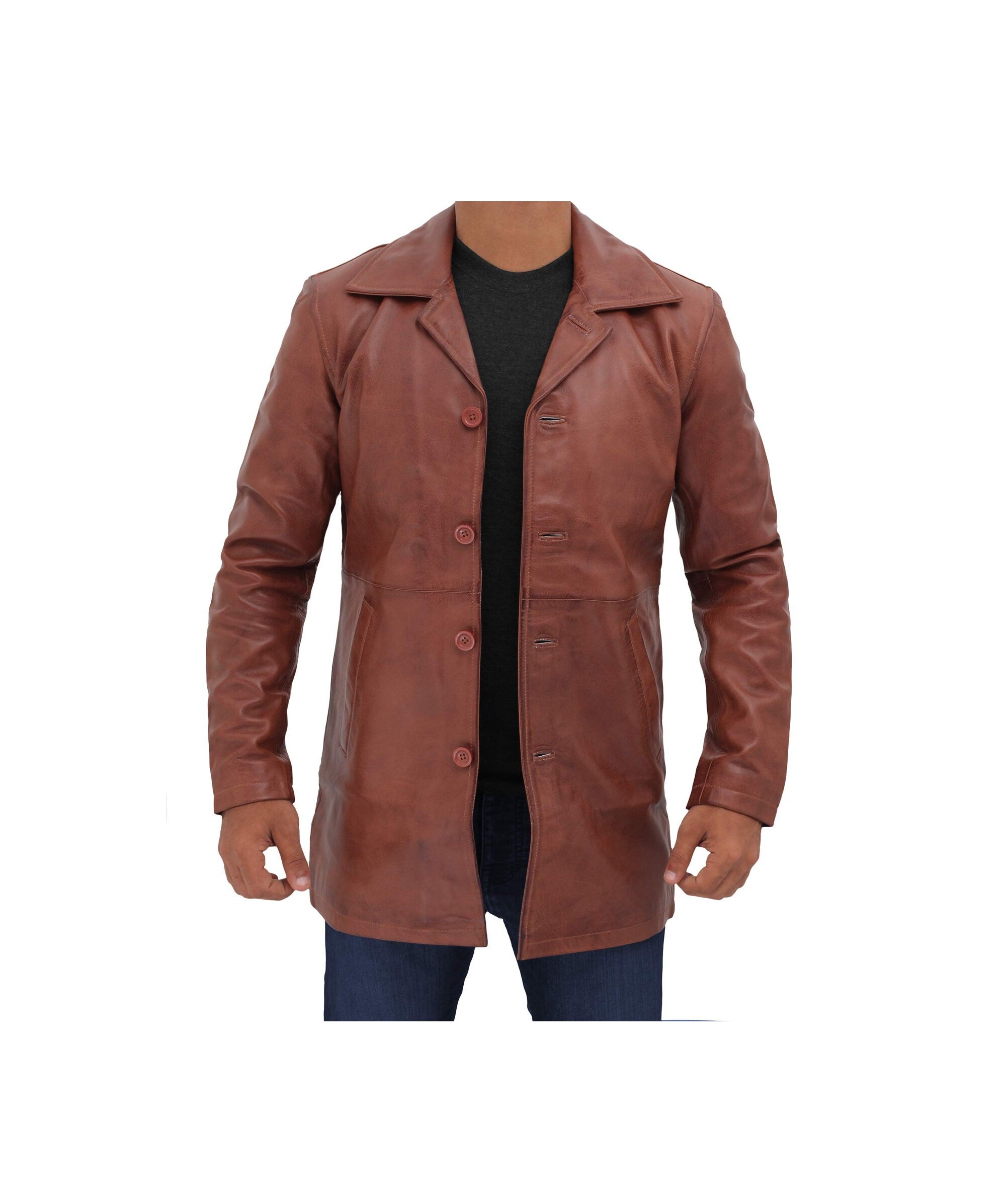 Men's Three Quarter Tan Leather Coat