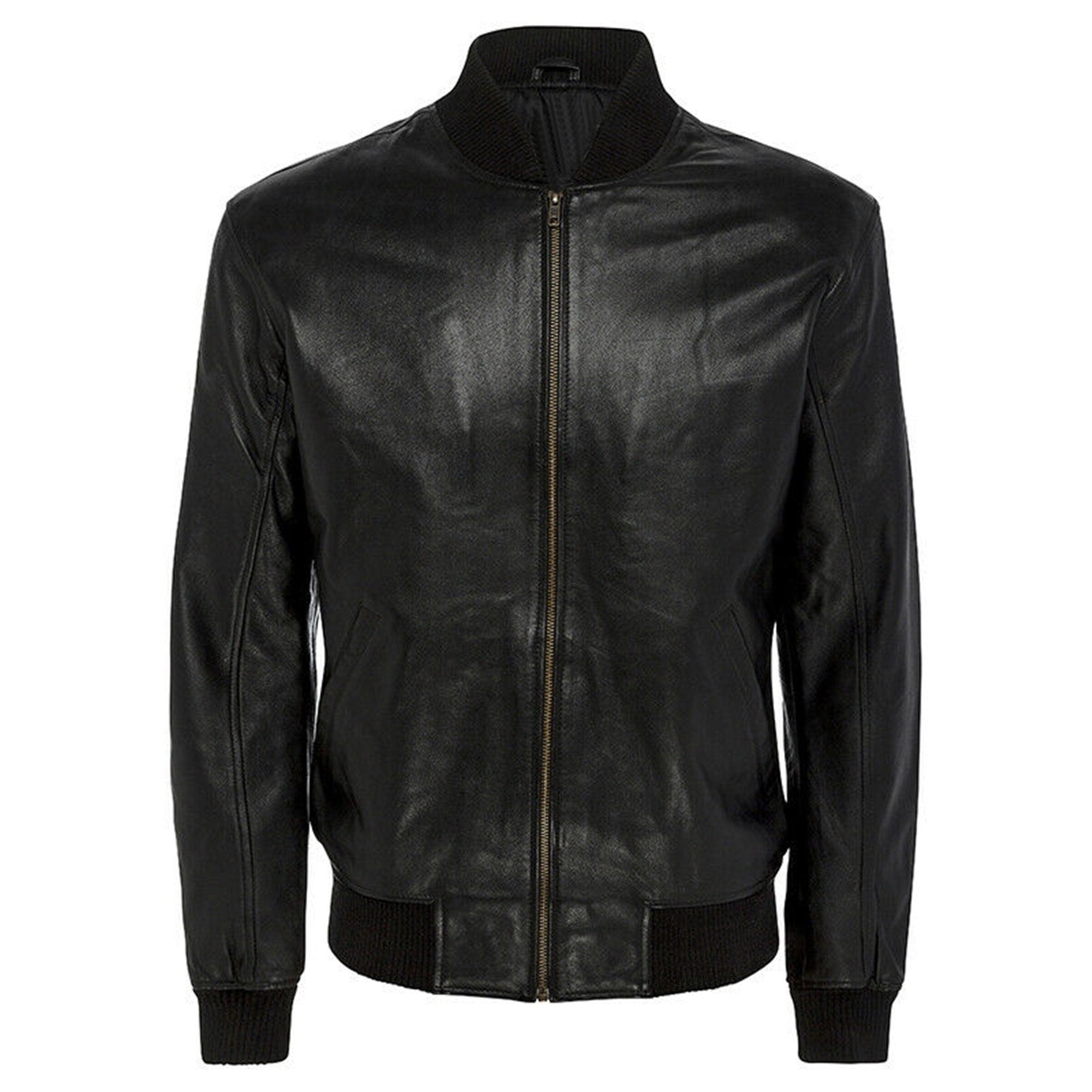 Mens Black Basic Biker Sheepskin Leather Jacket