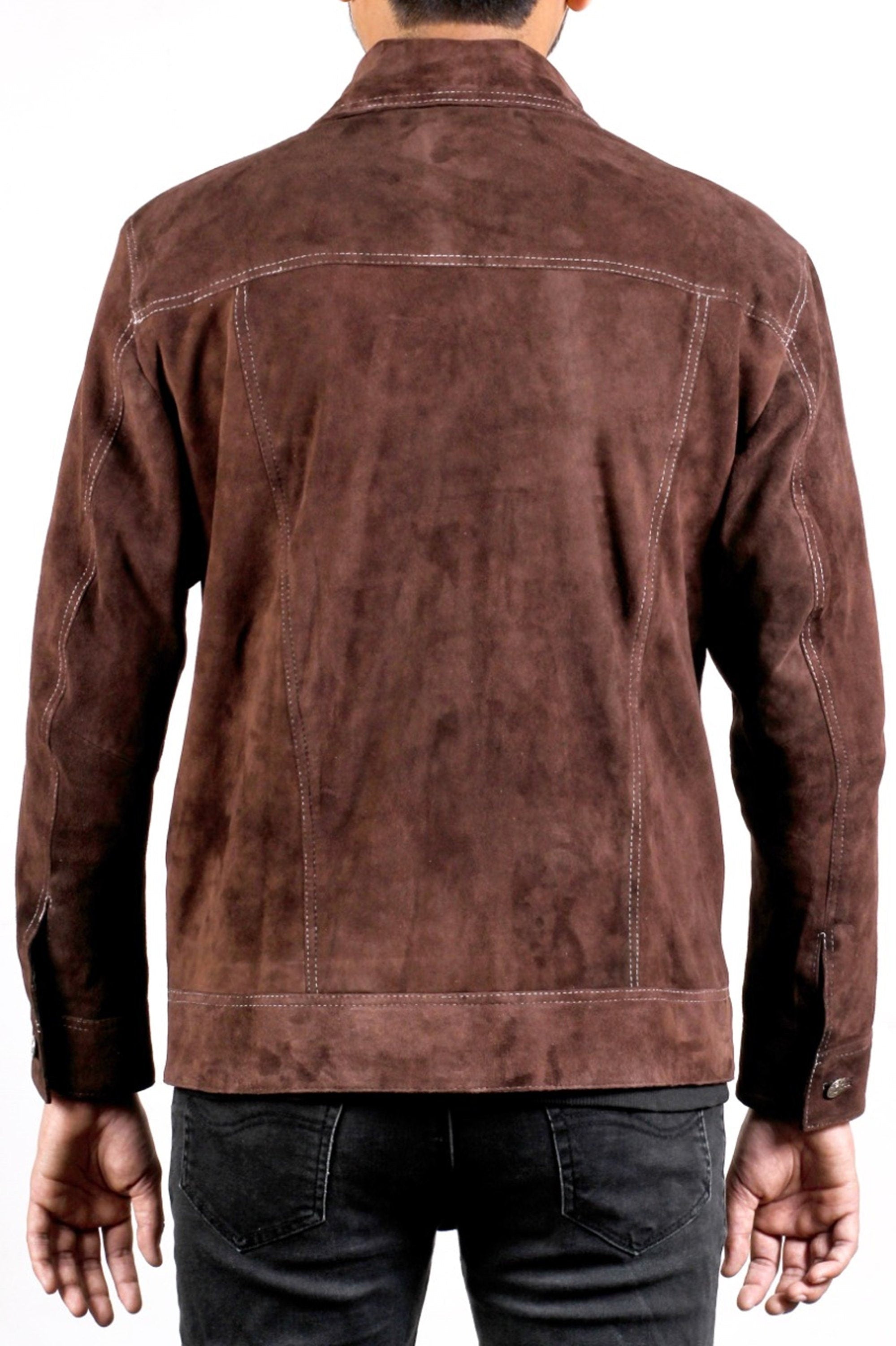 Men's Dark Brown Shirt Suede Leather Jacket