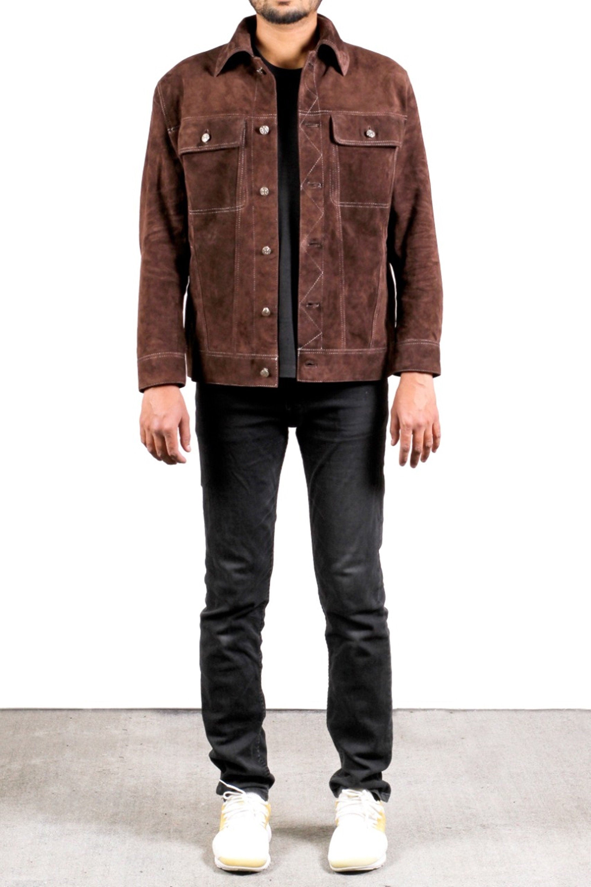 Men's Dark Brown Shirt Suede Leather Jacket