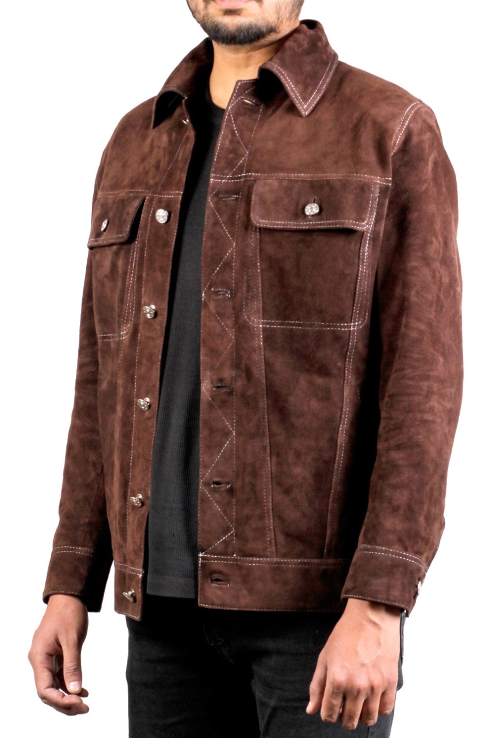 Men's Dark Brown Shirt Suede Leather Jacket