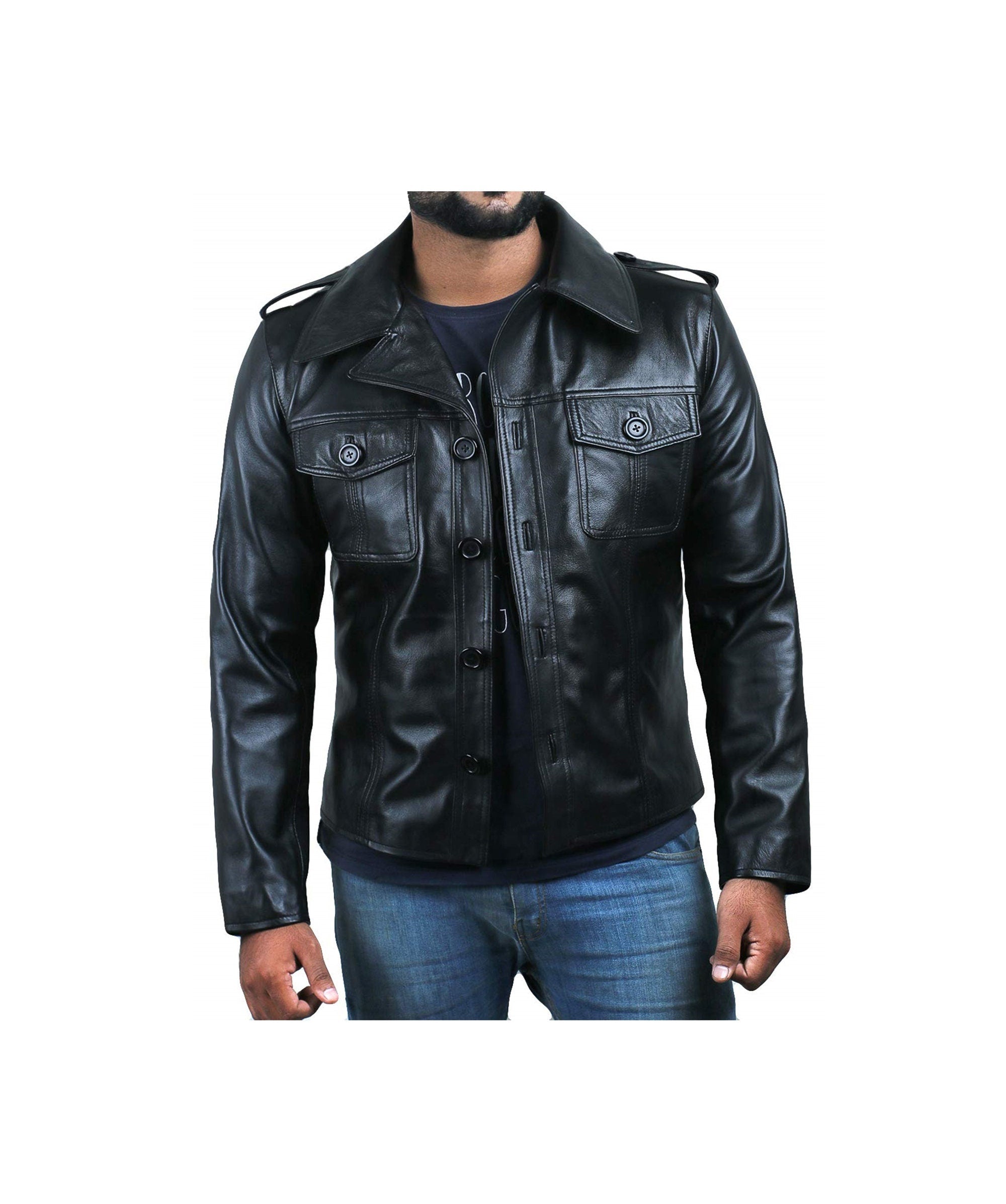 Mens Black Collar Jacket Leather Jacket For Mens