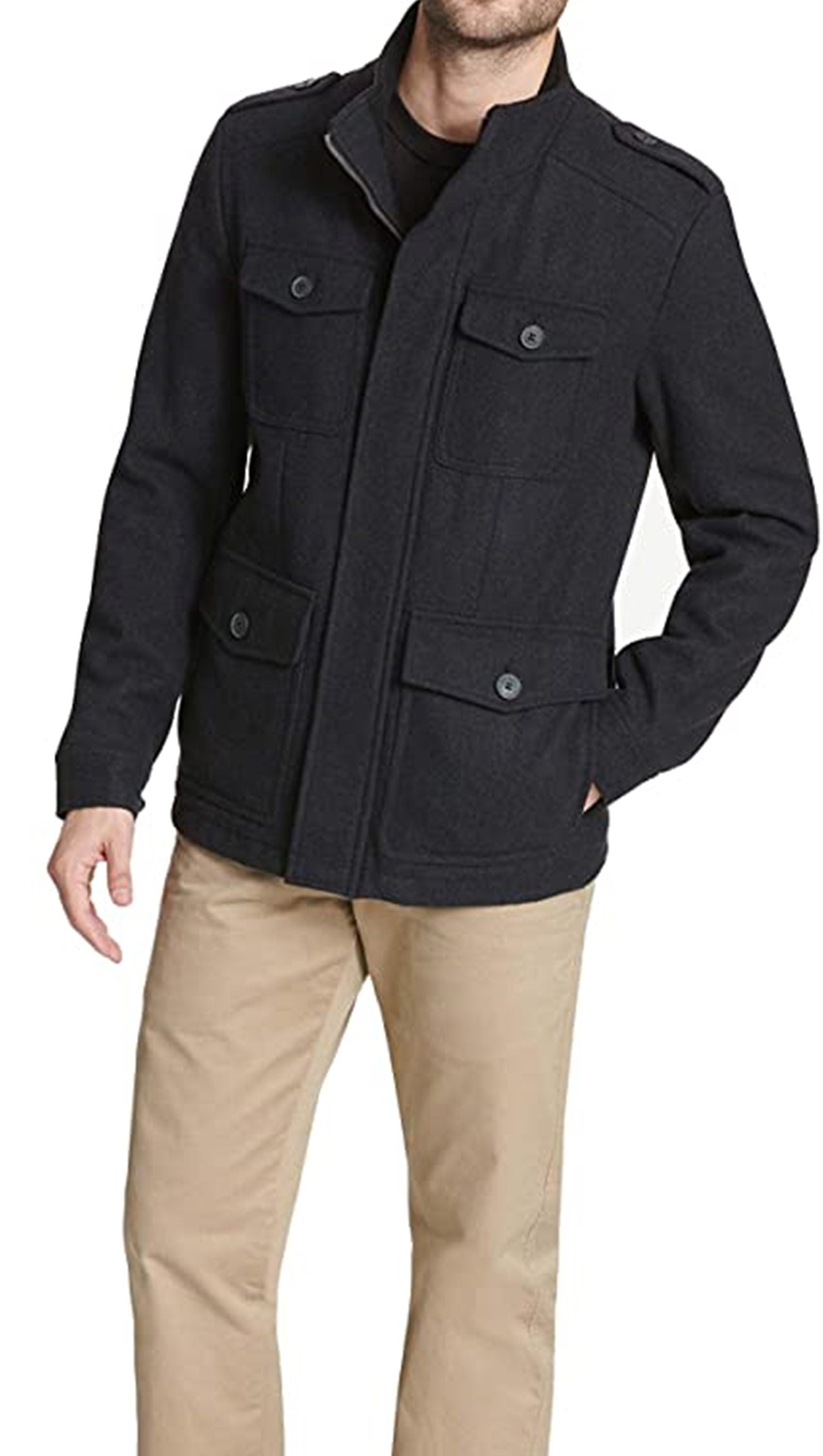 Men Black Wool Jacket Black Winter Jacket