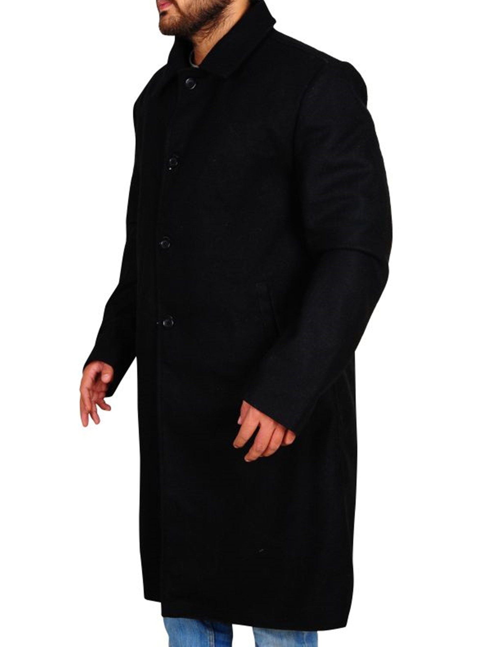 Men Black Wool Coat Long Wool Coat