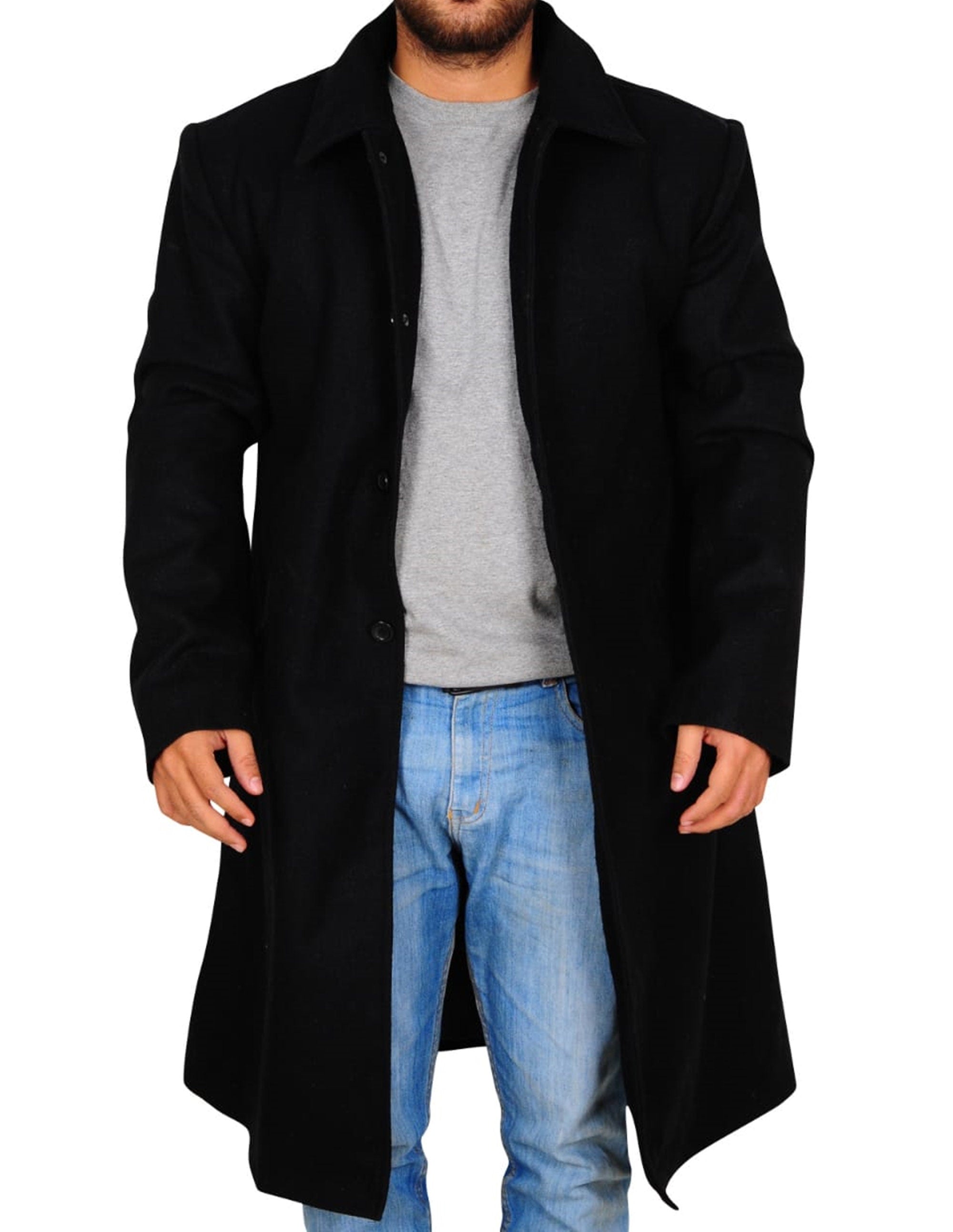 Men Black Wool Coat Long Wool Coat