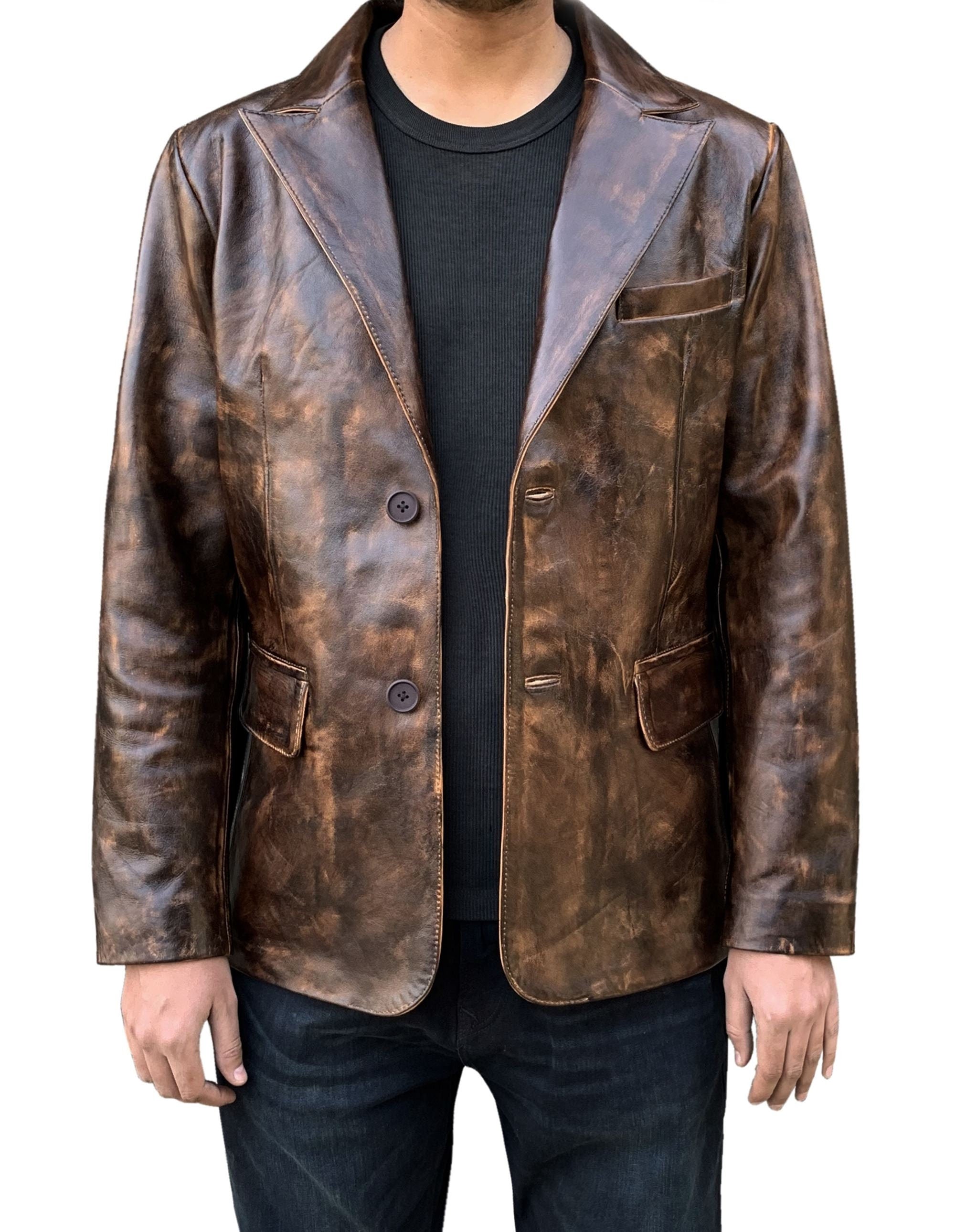 Men's Dark Wax Blazer Genuine Leather Coat