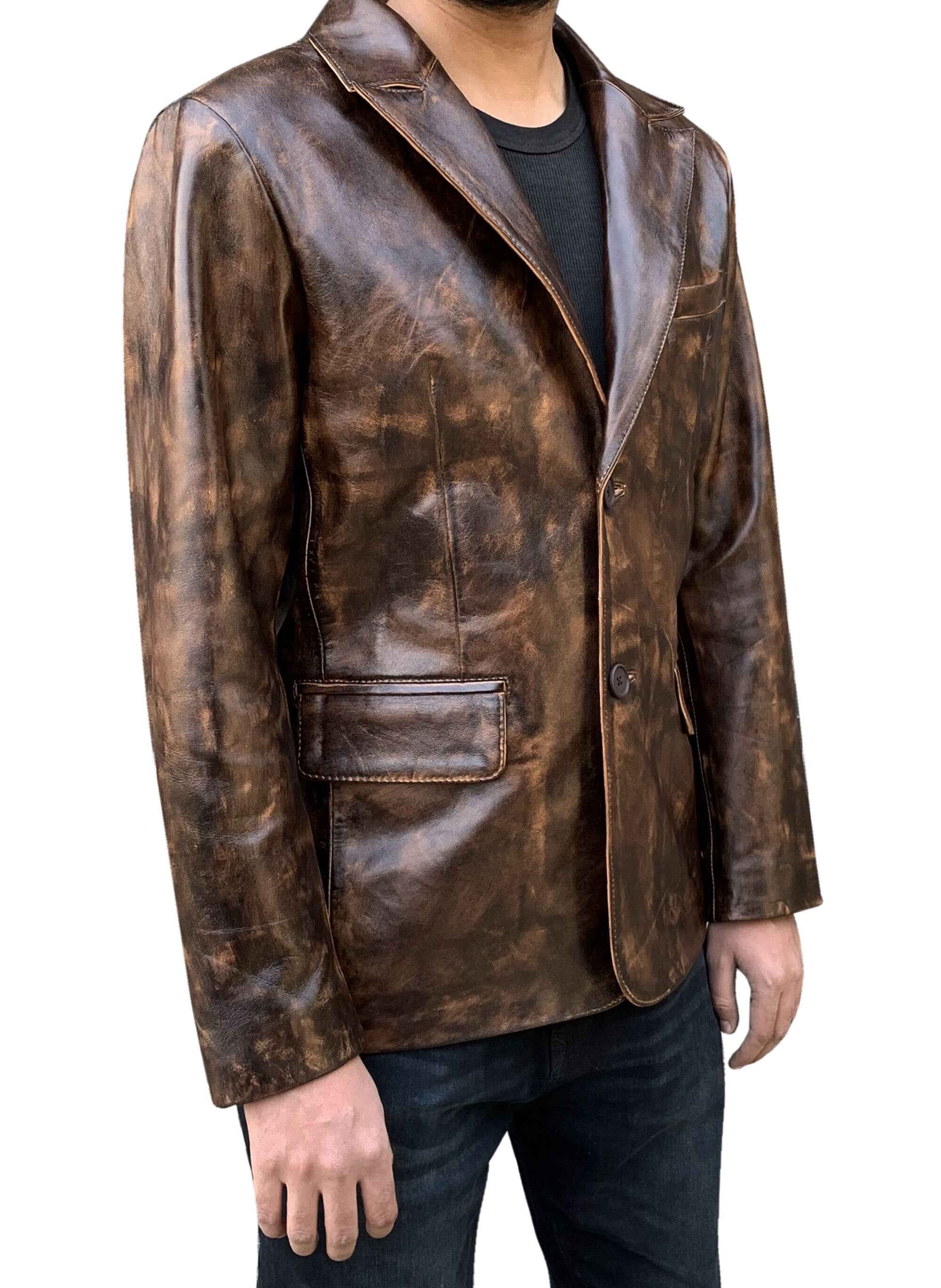 Men's Dark Wax Blazer Genuine Leather Coat