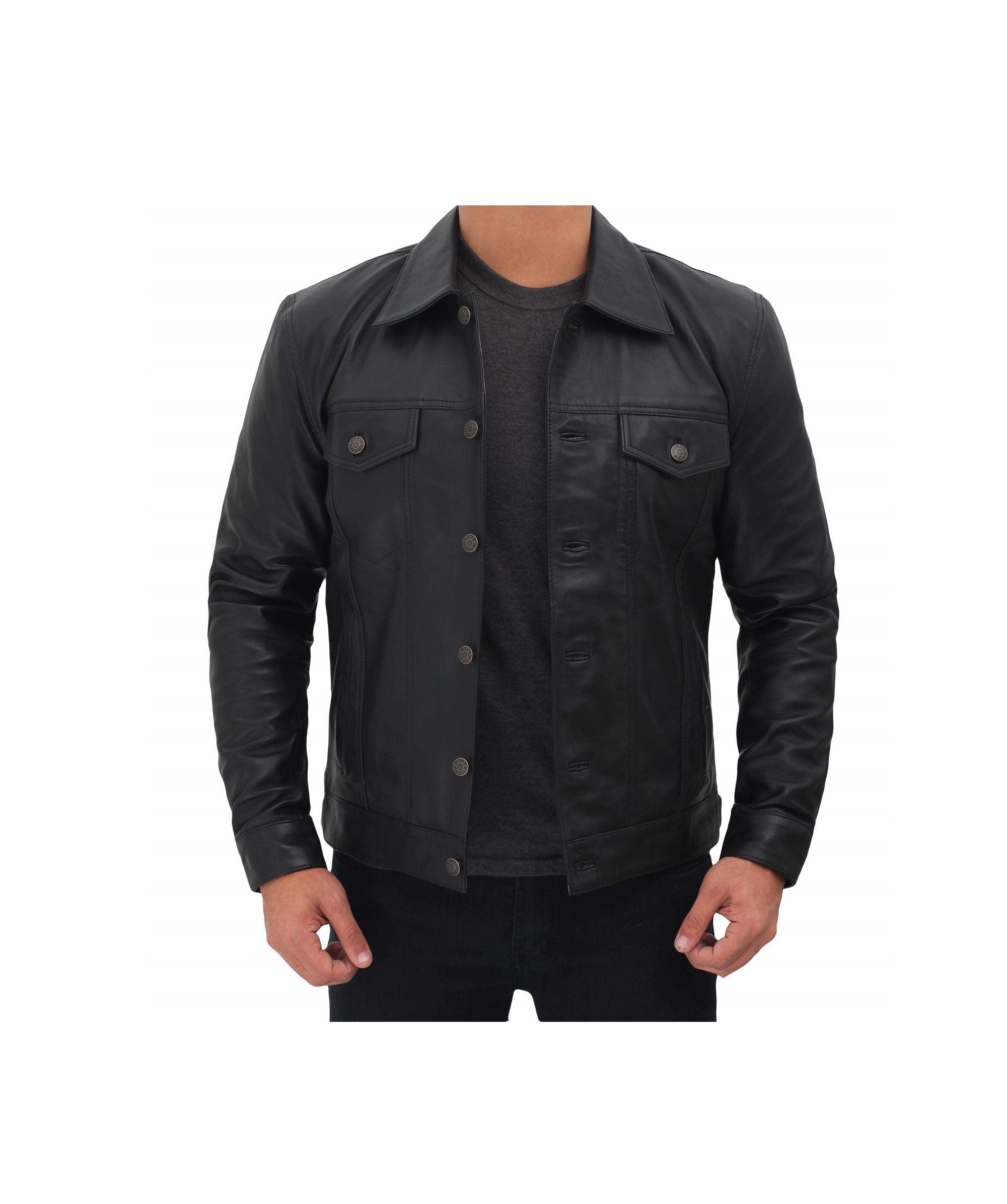 Mens Black Full Sleeve Leather Shirt